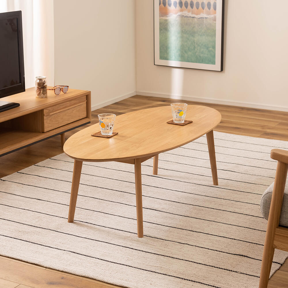 【お買い物マラソン★ポイント5倍】 センターテーブル オーバルテーブル 北欧 おしゃれ コンパクト 天然木 楕円型 スタイリッシュ リビング リビングテーブル センターテーブル テーブル シンプル 一人暮らし ナチュラル小さめ おしゃれ 木製 机 つくえ [3]