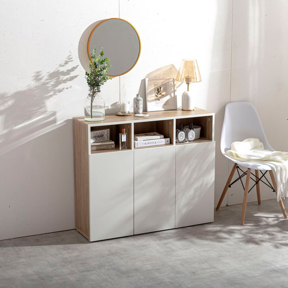 【楽天 スーパーSALE★ポイント10倍】 バイカラーキャビネット 幅96cmタイプ キャビネット 収納家具 シェルフ ラック 棚 サイドボード 本棚 カウンター 扉 オープン スリム コンパクト 韓国インテリア 幅96 リビング 寝室 キッチン ディス [2]