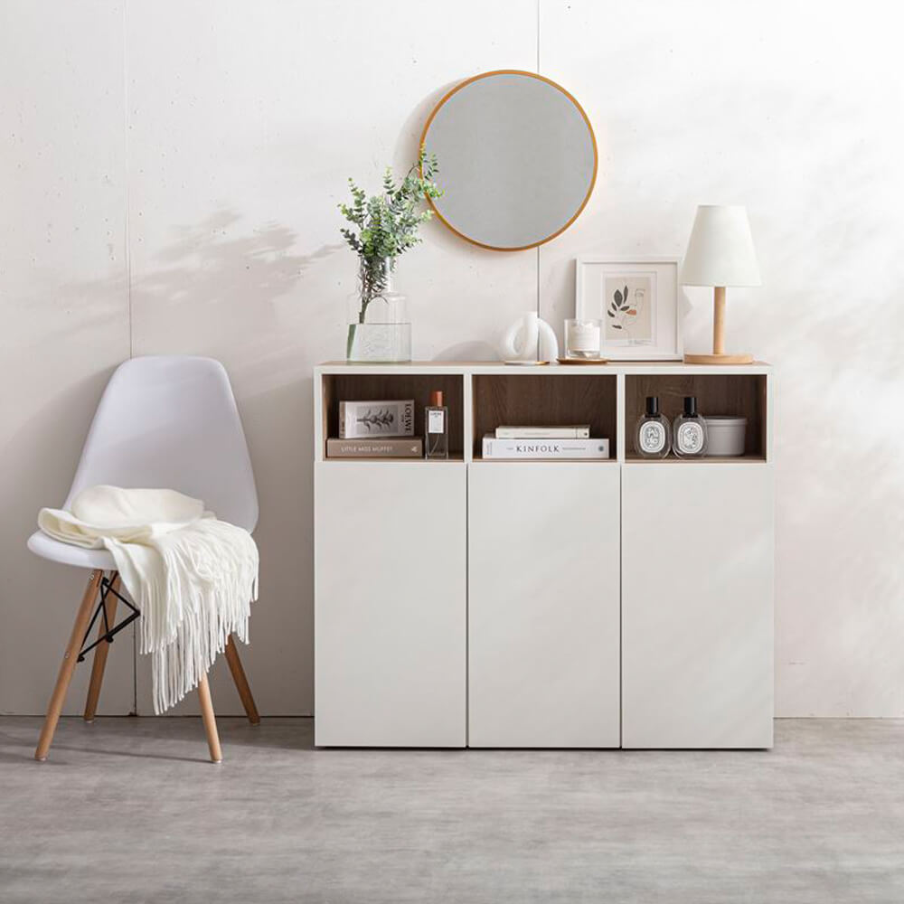 【楽天 スーパーSALE★ポイント10倍】 バイカラーキャビネット 幅96cmタイプ キャビネット 収納家具 シェルフ ラック 棚 サイドボード 本棚 カウンター 扉 オープン スリム コンパクト 韓国インテリア 幅96 リビング 寝室 キッチン ディス [3]
