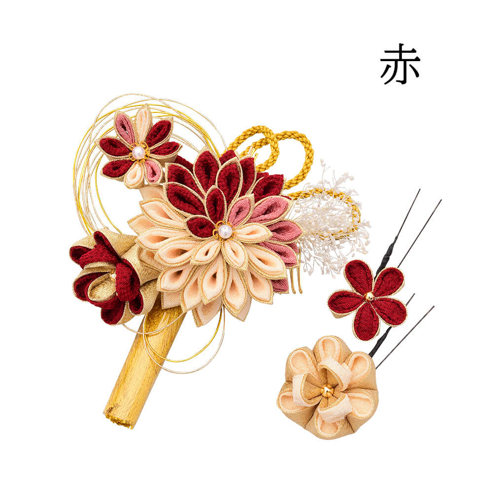 髪飾り　かんざし　成人式　つまみ細工　かすみ草　振袖　前撮り　袴　花　赤　黒　ホワイト　大きい　Uピン　コーム　ウエディング