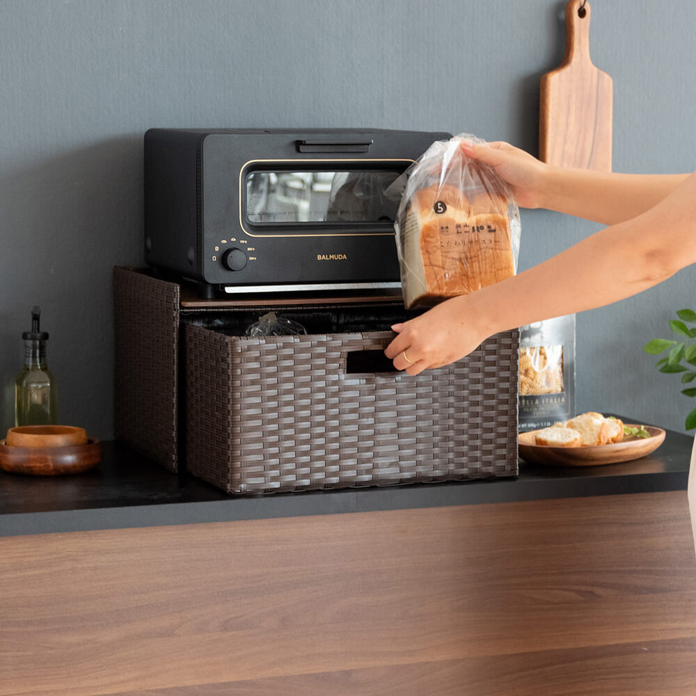 ドロワーラック キッチン マルチ収納 アイボリー ダークブラウン ラタン トースター下収納 目隠し収納 引出し ランドリー リビング トースターラック おしゃれ パンケース 大容量 ブレッドボックス ラック 3