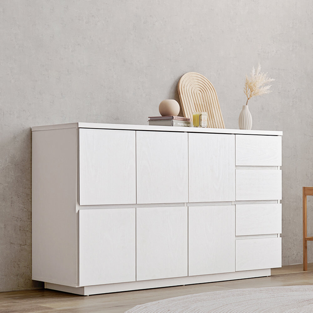 木目調シンプルキャビネット 木目調 引出し 引き出し 4段 扉 可動棚 スライドレール ラック サイドボード 収納棚 収納ボックス 扉付き 扉 FAX台 プリンター台 家具 インテリア 送料無料 ナチュラル シンプル 北欧