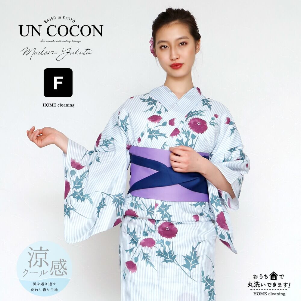 ご注意事項【送料無料の対象商品について】・代引きや宅配便での発送の場合（北海道・沖縄・離島への）配送は、送料別途お見積りとなります。・購入前に事前確認も可能となりますので、お電話またはメールにて、お気軽にお問合せくださいませ。【在庫連動について】・当店では多店舗展開を行っております為、在庫連動システムのタイムラグの在庫数更新が間に合わず、ご注文頂いた商品が欠品となる場合もございますので、ご了承ください。商品の欠品がある場合は、欠品メールを送らせて頂きますのでご確認お願い致します。コレクション　アンココン uncocon●こちらの商品は浴衣単品ページとなりますのでご確認の上ご購入下さい。今年の夏は...花火大会・夏祭り・盆踊り！お祭りごとに、浴衣だけを変えてみるのもオススメです♪いつもと雰囲気を変えて特別な時間をお過ごし下さい◎コーディネートに必要な兵児帯・ゆかた帯・下駄なども豊富に取り揃えてあります。ワンランク上の浴衣姿を目指す方におすすめの浴衣です。サイズF：身丈約163cm 裄丈約67cm 袖丈:約49cm■モデル身長：170cm素材綿：100%生産国中国製ご注意事項※商品のお色味は柄のアップ画像をご参照ください。※追加オプションでの帯の色などは当方スタッフが浴衣に合わせてコーディネートするためおまかせとなります。備考欄などにご希望を記入されてもお応えできませんこと予めご了承ください。※お客様のご覧になられますパソコン機器及びモニタなどの違い、また撮影場所によっては実際の商品と色味が若干異なる場合がございます。