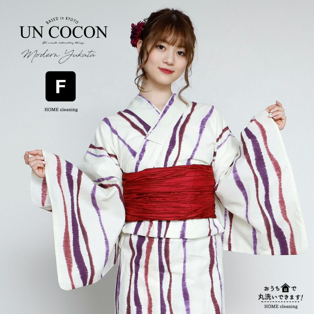 浴衣　レディース　女性浴衣　ゆかた　単品　浴衣単品　レトロ　きれいめ　オトナ見え　仕立て上がり　フリー　白　ホワイト　パープル　紫　赤　縞　ストライプ　ながれ　生成り　よろけ縞　送料無料