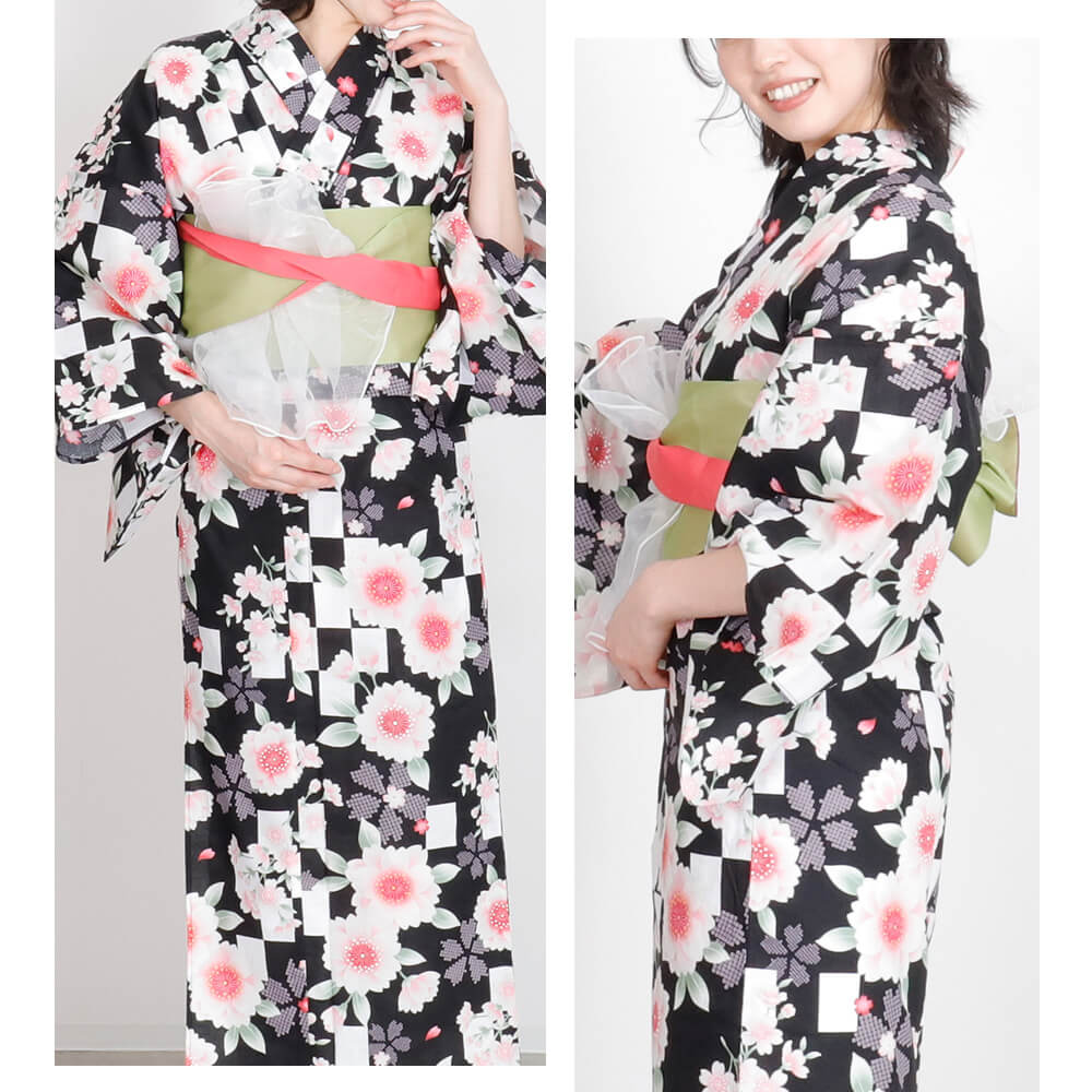 浴衣 レディース 女性浴衣 単品 浴衣単品 仕立て上がり 浴衣レディース 女性用 桜 ブラック 黒 花柄 お洒落 可愛い