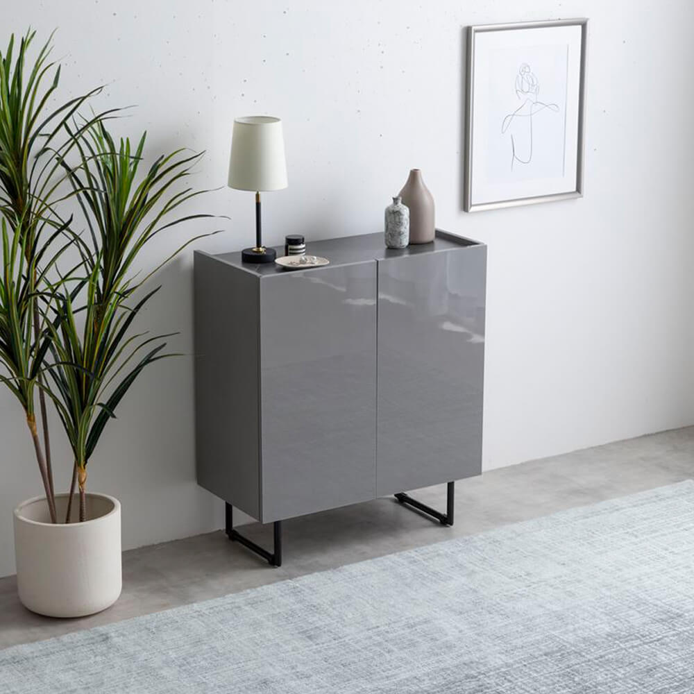 キャビネット 幅70cmタイプ サイドボード 扉収納 スリム 鏡面 石目調 リビング モダン 白 台所 キッチン 玄関 本棚 薄型 幅70 フラット ストーン 脚付き 2way 脚取り外し可能 可動棚 配線穴 コード隙間 [2]