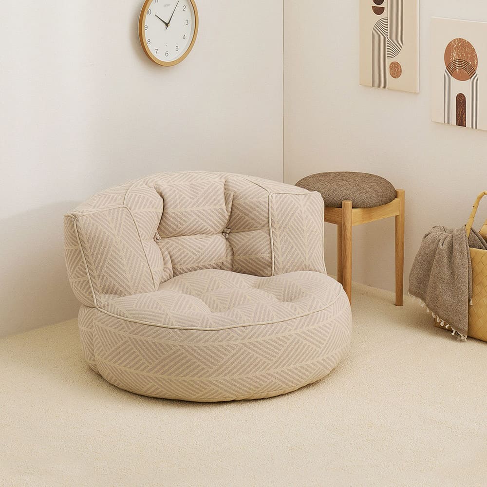 【楽天 スーパーSALE★ポイント10倍】 円形ソファ フロアソファ 天然コットンソファ おしゃれインテリア 床座家具 ロータイプソファ リラックス家具 ワンルーム家具 子供にやさしい家具 収納ポケット付き コンパクトソファ ナチュラルカラー インド綿 [2]