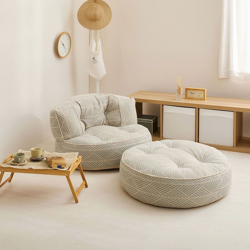 【楽天 スーパーSALE★ポイント10倍】 円形ソファ フロアソファ 天然コットンソファ おしゃれインテリア 床座家具 ロータイプソファ リラックス家具 ワンルーム家具 子供にやさしい家具 収納ポケット付き コンパクトソファ ナチュラルカラー インド綿 [3]