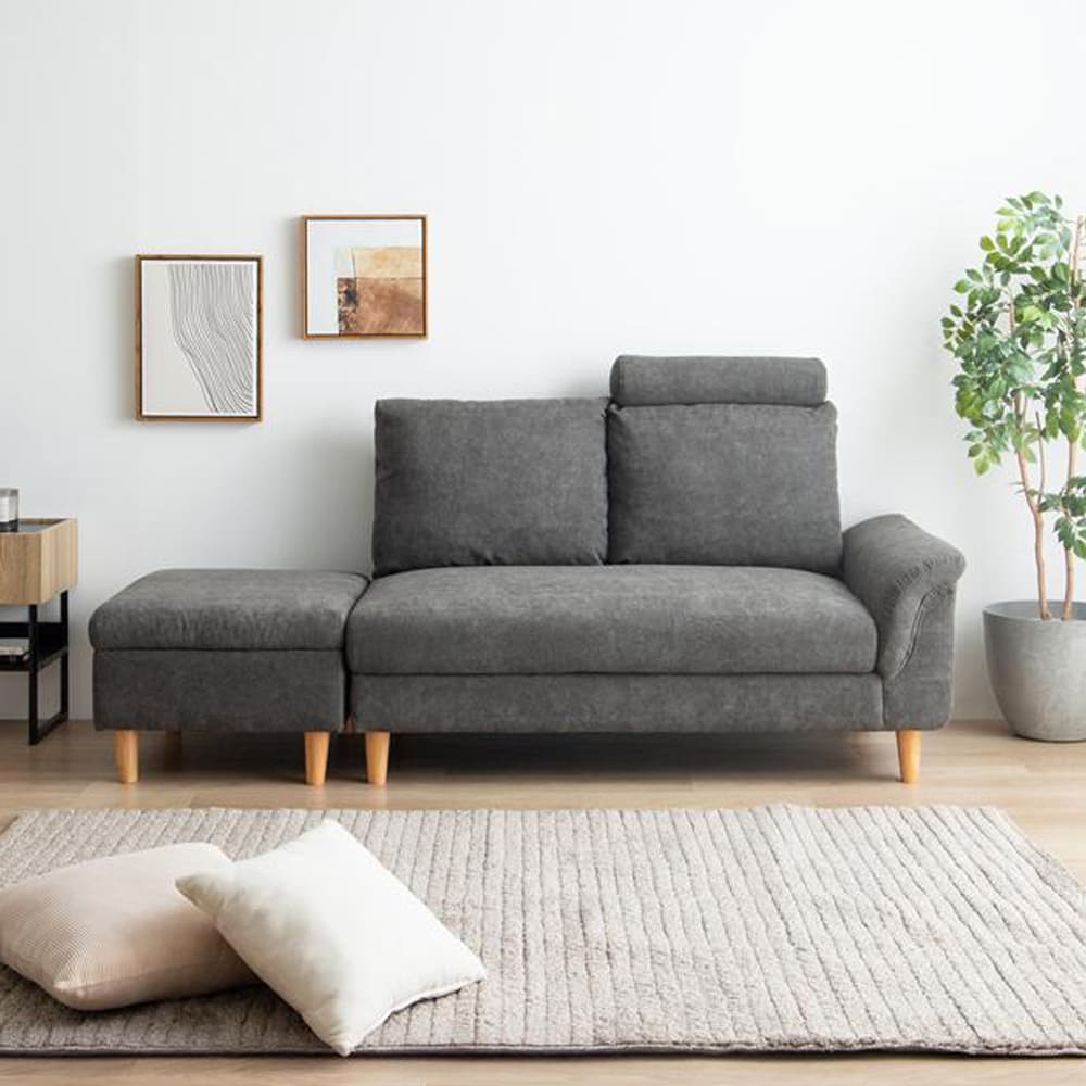 オットマン付き2人掛け収納カウチソファ　カウチソファ　収納付きソファ　多機能ソファ　ごろ寝ソファ　オットマン付きソファ　2人掛け