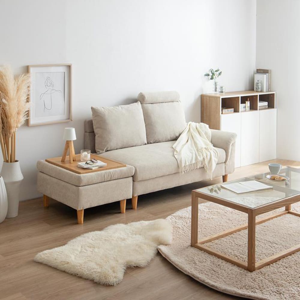 オットマン付き2人掛け収納カウチソファ　カウチソファ　収納付きソファ　多機能ソファ　ごろ寝ソファ　オットマン付きソファ　2人掛け