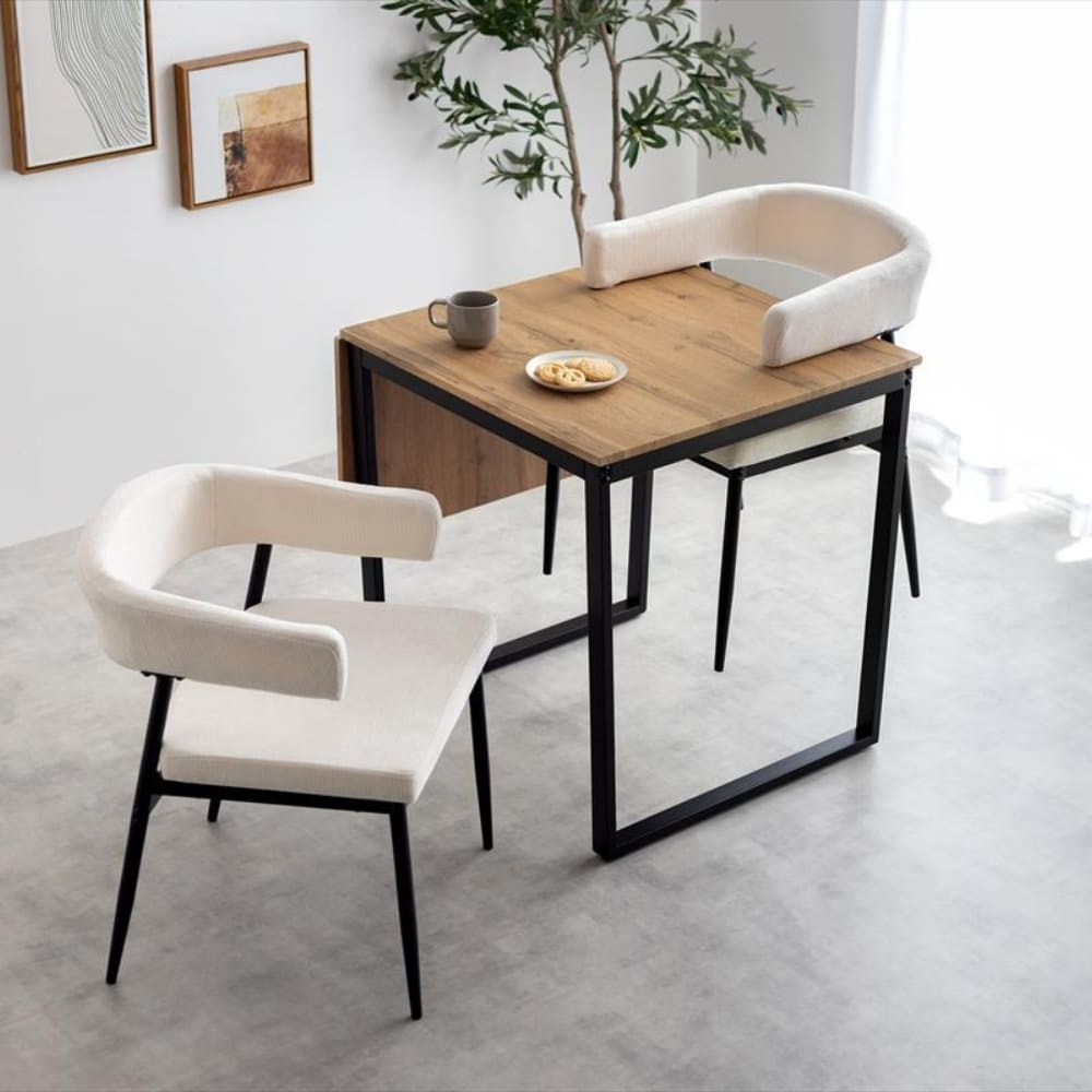 伸縮式ダイニング3点セット 伸縮式ダイニングテーブル 3点セット 幅70cm〜110cm 2人用 ダイニングテーブルセット ダイニングセット チェア2脚 伸縮 伸長式 片バット 折りたたみ 木目調 コンパクト 省スペース 北欧 モダン シンプル 組立品 ナチュラル [2]