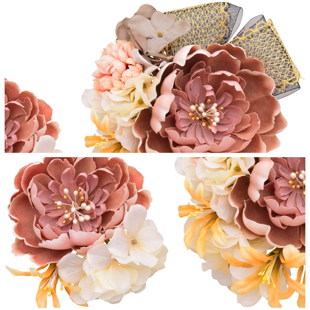 髪飾り　ヘッドドレス　2点セット　リボン　レース　成人式　ベージュ　花かんざし　コーム　Uピン　卒業式　振袖　着物　袴　洋装