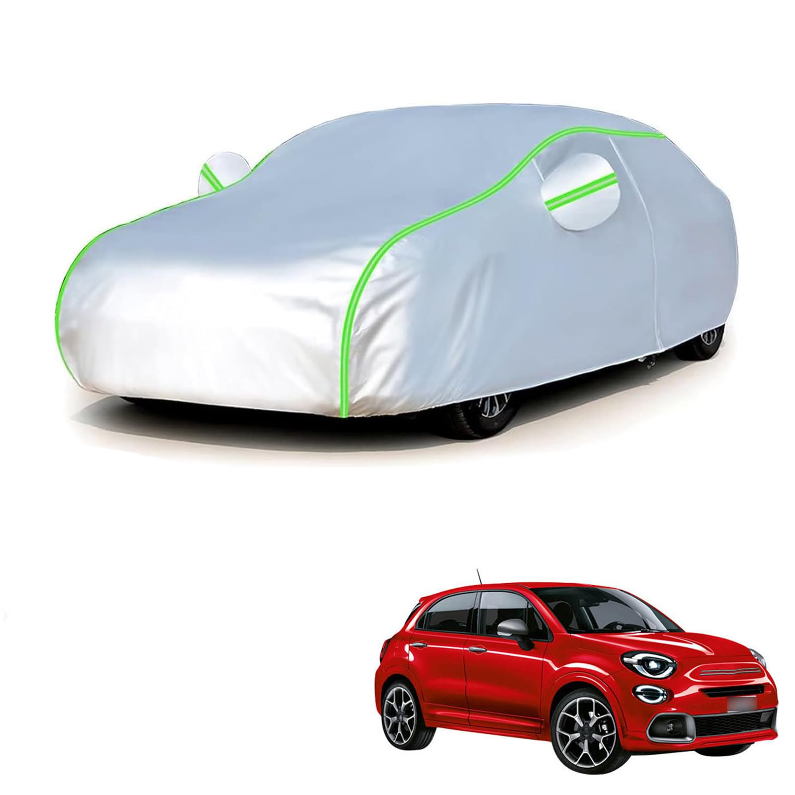 フィアット 500X 2015年10月?現行 専用 全天候対応自動車カバー 紫外線防止 雨対策 防風 防水 傷防止 反射ストリップ 収納袋 保護カバー