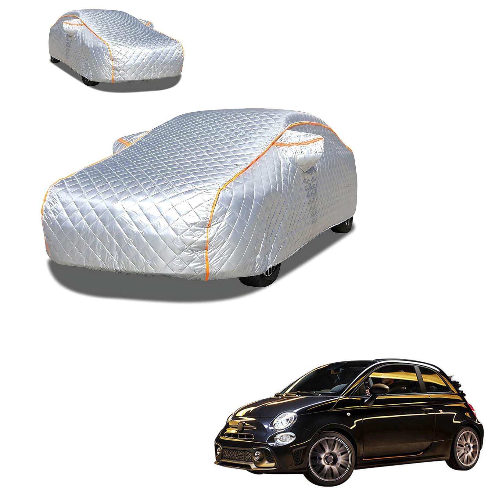アバルト 695C 2023年3月?現行 専用 極厚5層構造 車カバー 雹対策 ボディカバー 裏起毛 防水 撥水 防雪 紫外線対策 自動車カバー 凍結防止 黄砂 PM2.5 対策 四季対応 屋外 屋内 傷防止 丈夫 収納袋付き