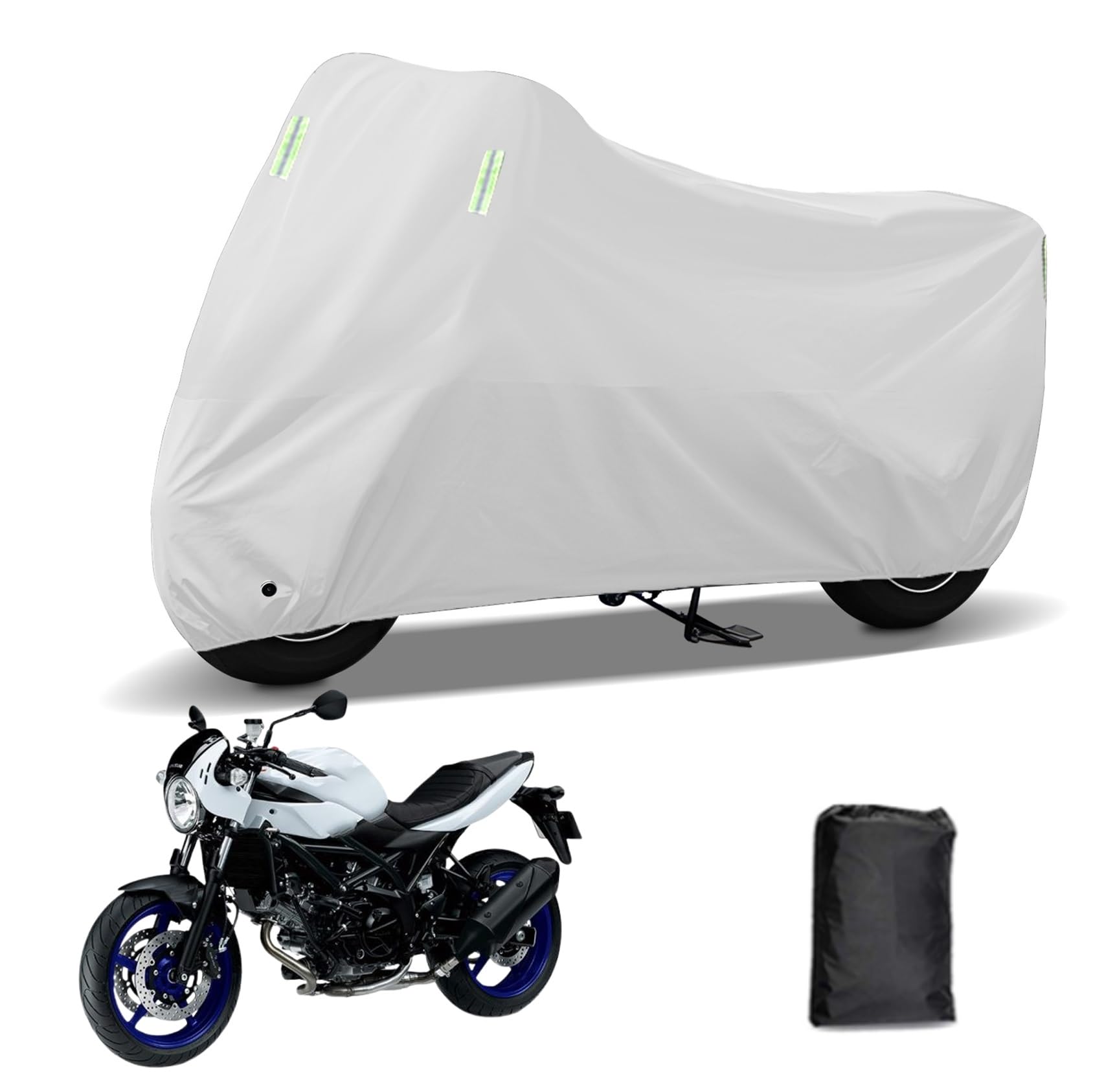 Rakuten - に適合する スズキSV650X バイクカバー 原付カバー バイク用レインカバー 警告反射テープ 盗難防止 紫外線防止 防埃 防雨 防雪 収納バッグ付き(銀)