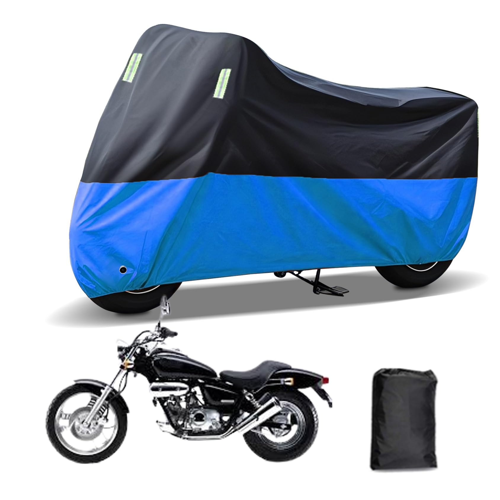 Rakuten - に適合する ホンダ マグナ50 バイクカバー 原付カバー バイク用レインカバー 警告反射テープ 盗難防止 紫外線防止 防埃 防雨 防雪 収納バッグ付き(黒+青)