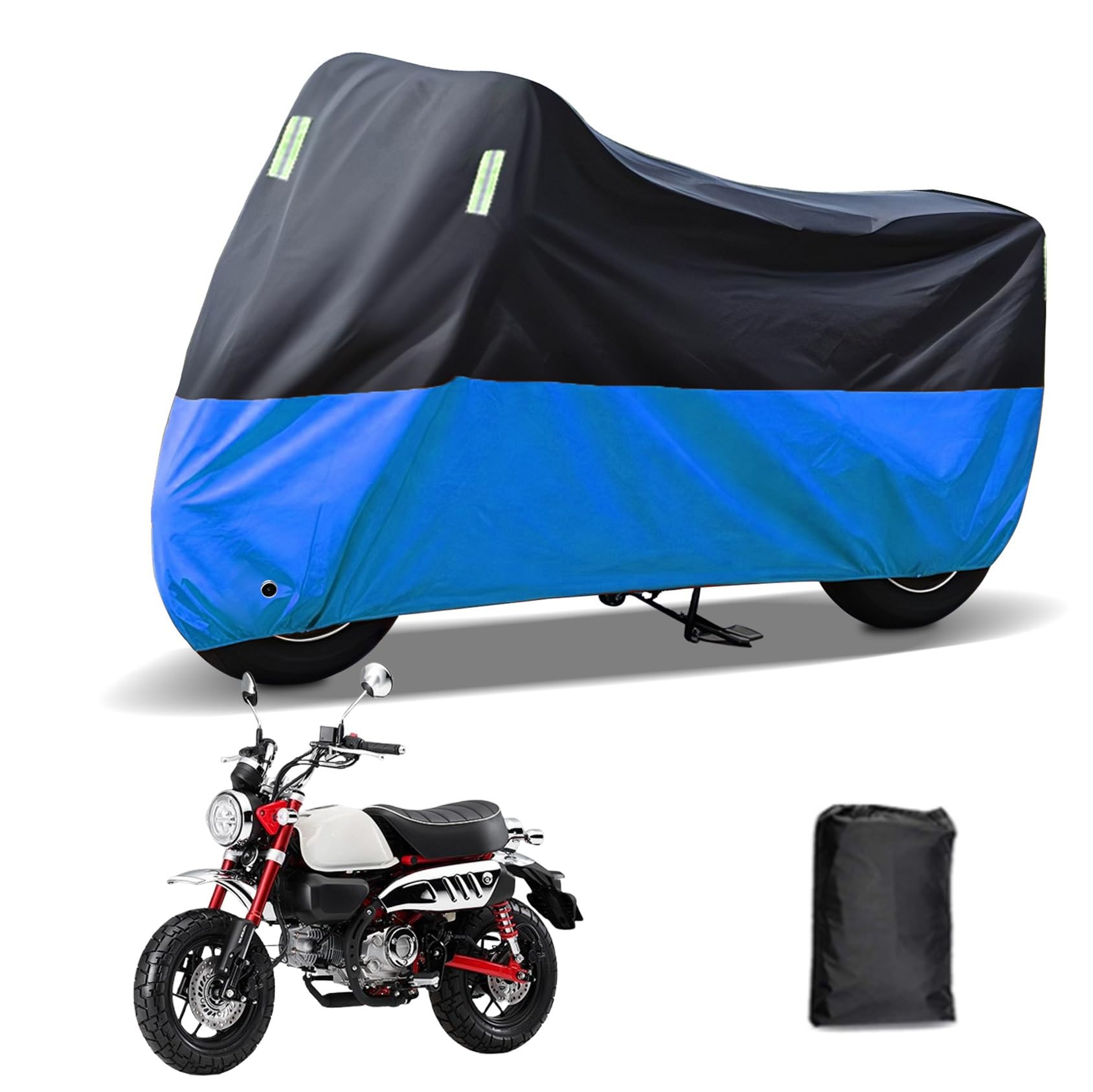 Rakuten - に適合する ホンダ モンキー125 バイクカバー 原付カバー バイク用レインカバー 警告反射テープ 盗難防止 紫外線防止 防埃 防雨 防雪 収納バッグ付き(黒+青)
