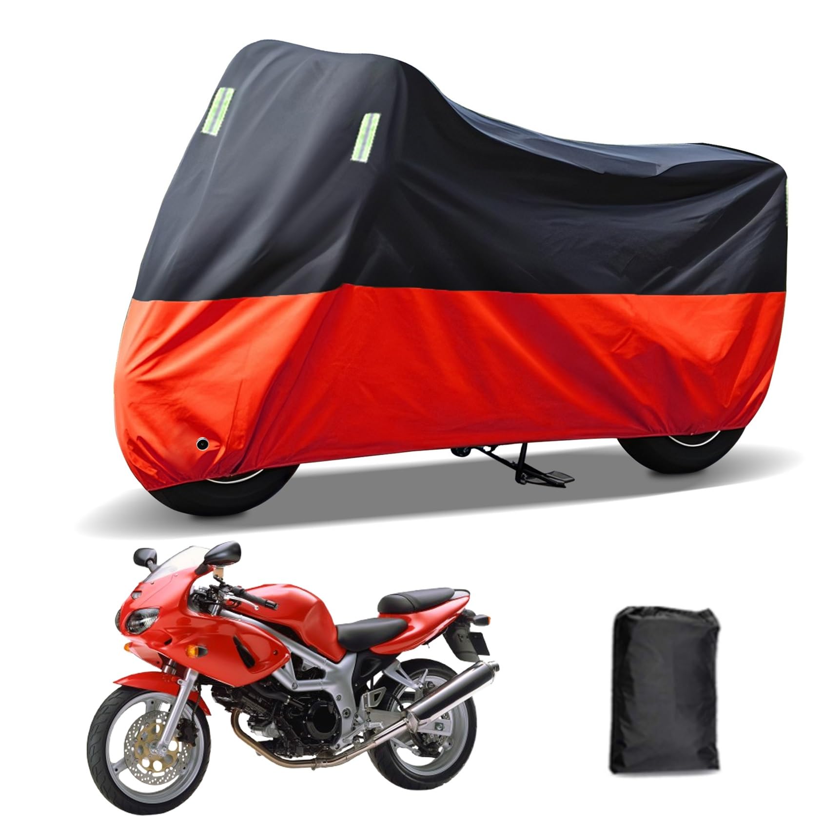 Rakuten - に適合する スズキSV400 SV400S バイクカバー 原付カバー バイク用レインカバー 警告反射テープ 盗難防止 紫外線防止 防埃 防雨 防雪 収納バッグ付き(黒+赤)
