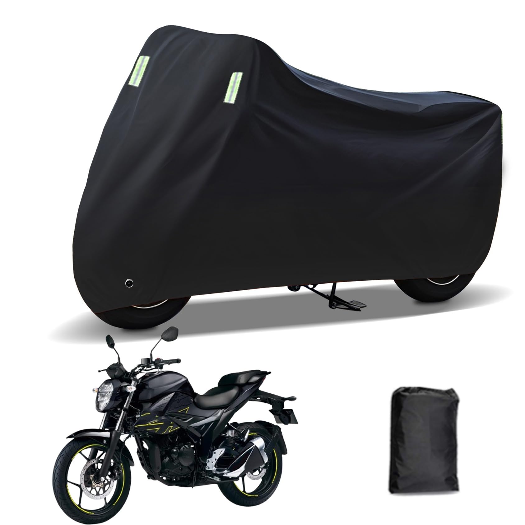 Rakuten - に適合する スズキジクサー150 2023 バイクカバー 原付カバー バイク用レインカバー 警告反射テープ 盗難防止 紫外線防止 防埃 防雨 防雪 収納バッグ付き(黒)