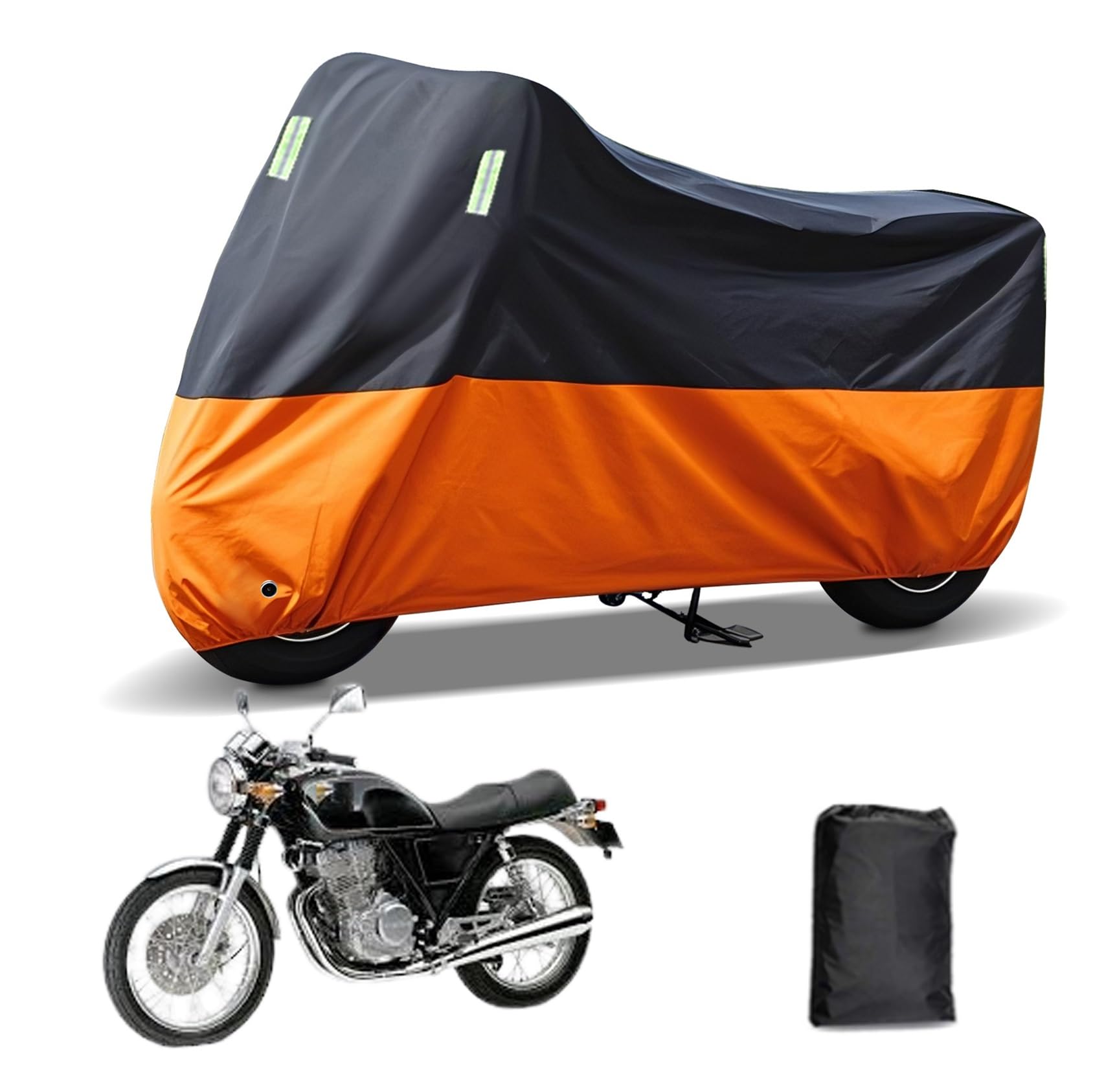 Rakuten - に適合する ホンダ GB250クラブマン バイクカバー 原付カバー バイク用レインカバー 警告反射テープ 盗難防止 紫外線防止 防埃 防雨 防雪 収納バッグ付き(黒+オレンジ)
