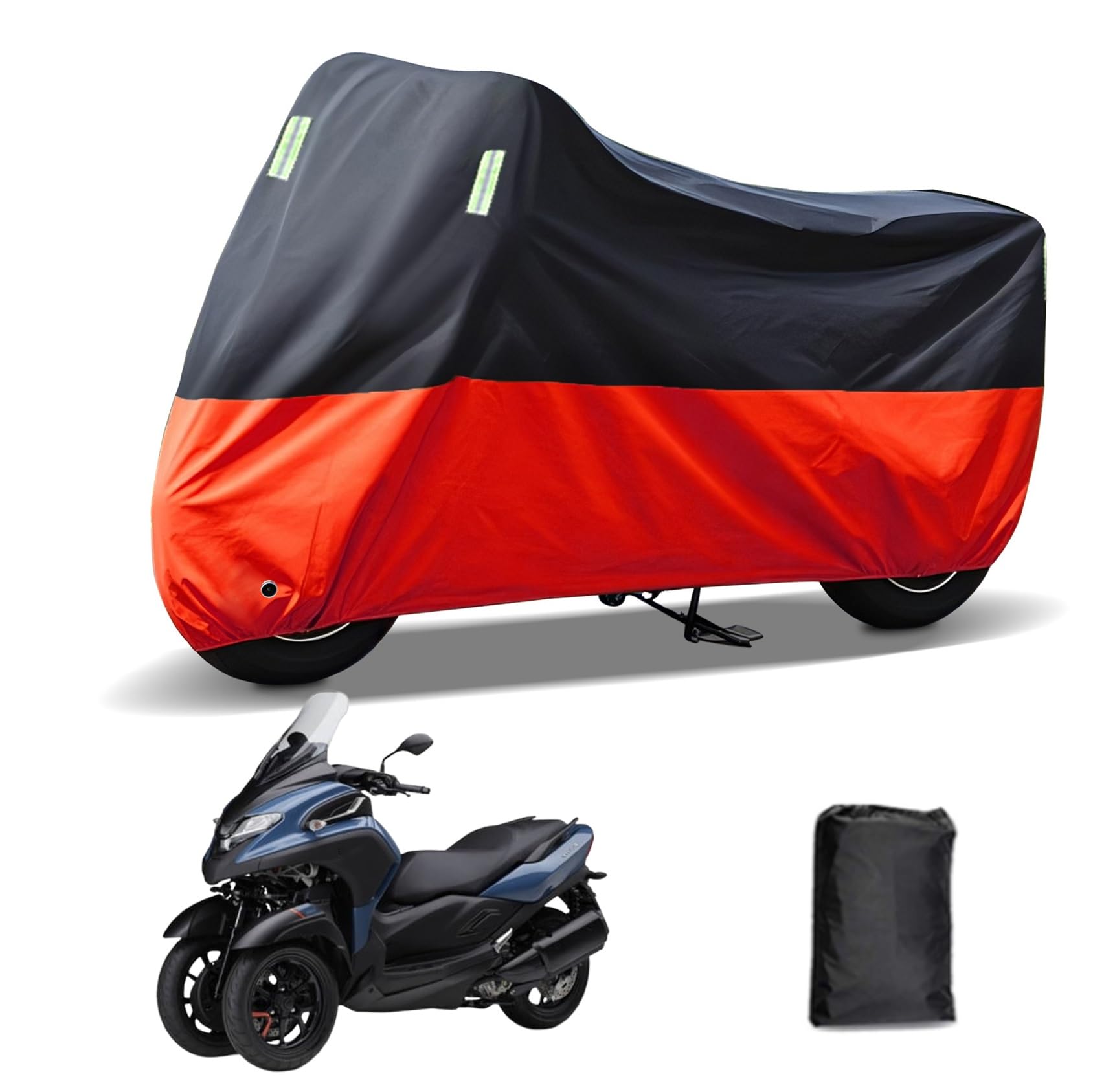 Rakuten - に適合する ヤマハ トリシティ300 バイクカバー 原付カバー バイク用レインカバー 警告反射テープ 盗難防止 紫外線防止 防埃 防雨 防雪 収納バッグ付き(黒+赤)