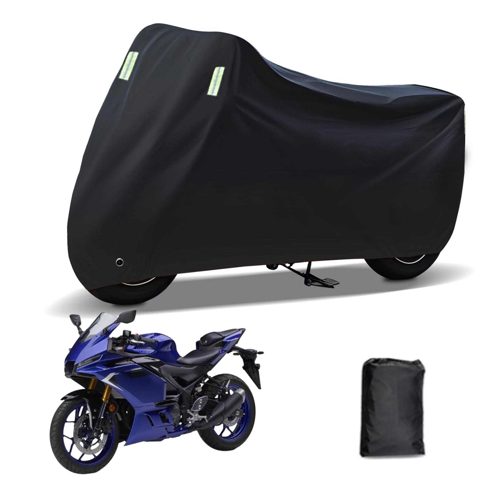 Rakuten - に適合する ヤマハ YZF-R3/YZF-R25 バイクカバー 原付カバー バイク用レインカバー 警告反射テープ 盗難防止 紫外線防止 防埃 防雨 防雪 収納バッグ付き(黒)