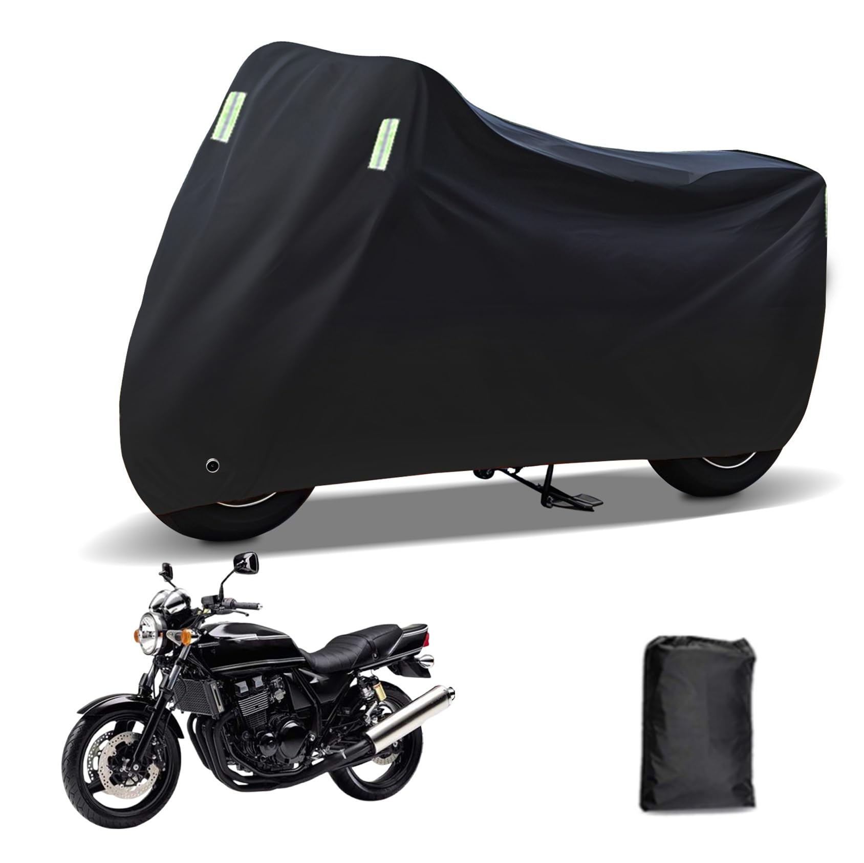 Rakuten - に適合する カワサキZRX400 バイクカバー 原付カバー バイク用レインカバー 警告反射テープ 盗難防止 紫外線防止 防埃 防雨 防雪 収納バッグ付き(ブラック)