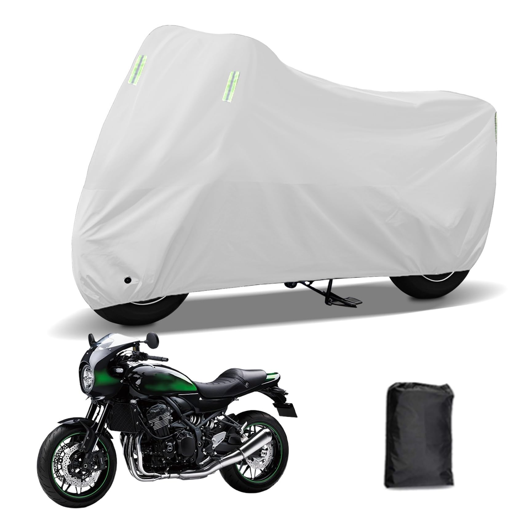 Rakuten - に適合する カワサキZ900RSカフェ バイクカバー 原付カバー バイク用レインカバー 警告反射テープ 盗難防止 紫外線防止 防埃 防雨 防雪 収納バッグ付き(シルバー)