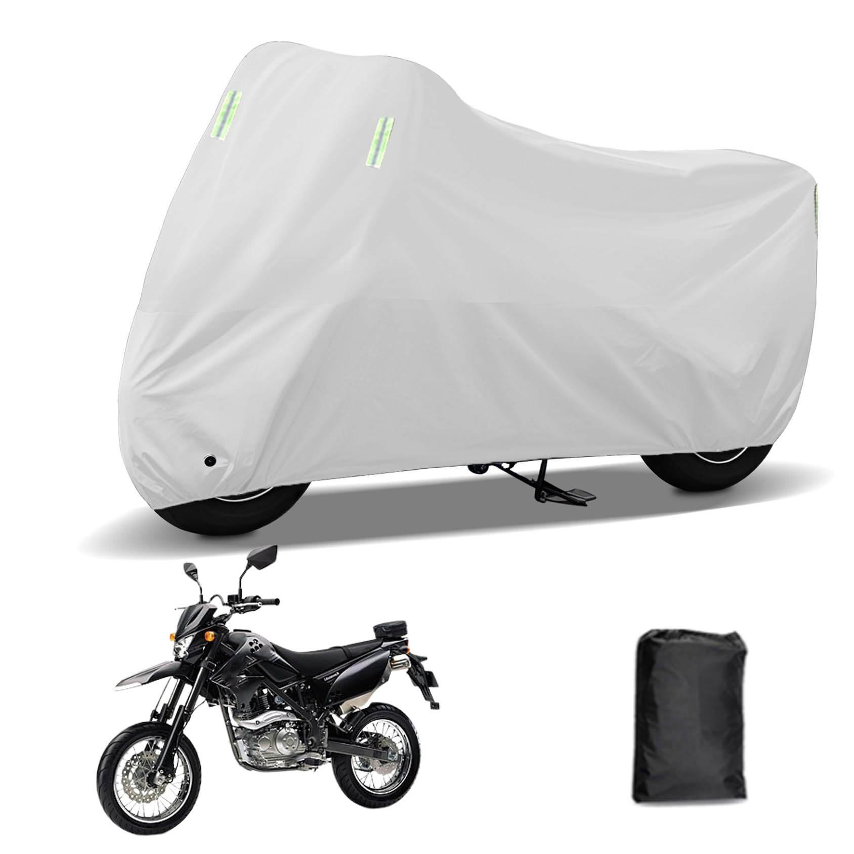Rakuten - に適合する カワサキKLX125 バイクカバー 原付カバー バイク用レインカバー 警告反射テープ 盗難防止 紫外線防止 防埃 防雨 防雪 収納バッグ付き(シルバー)