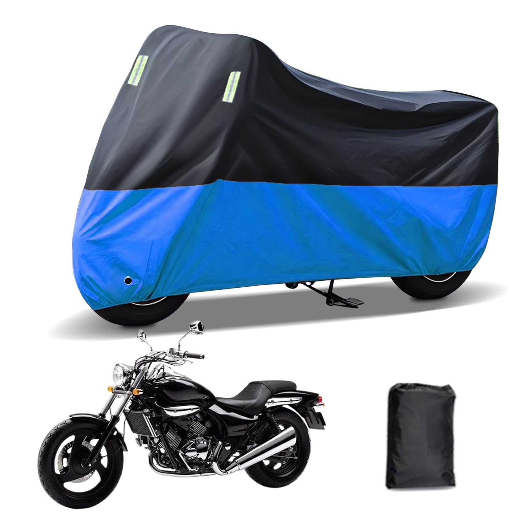 Rakuten - に適合する カワサキエリミネーター250V バイクカバー 原付カバー バイク用レインカバー 警告反射テープ 盗難防止 紫外線防止 防埃 防雨 防雪 収納バッグ付き(ブラック+ブルー)