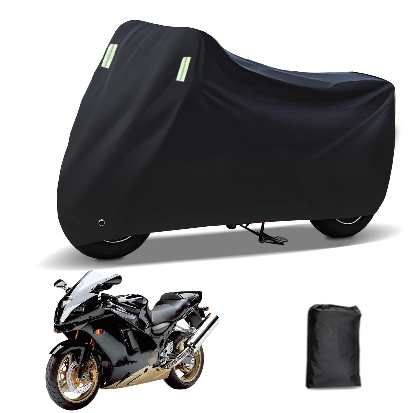 Rakuten - に適合する カワサキニンジャZX-12R バイクカバー 原付カバー バイク用レインカバー 警告反射テープ 盗難防止 紫外線防止 防埃 防雨 防雪 収納バッグ付き(ブラック)