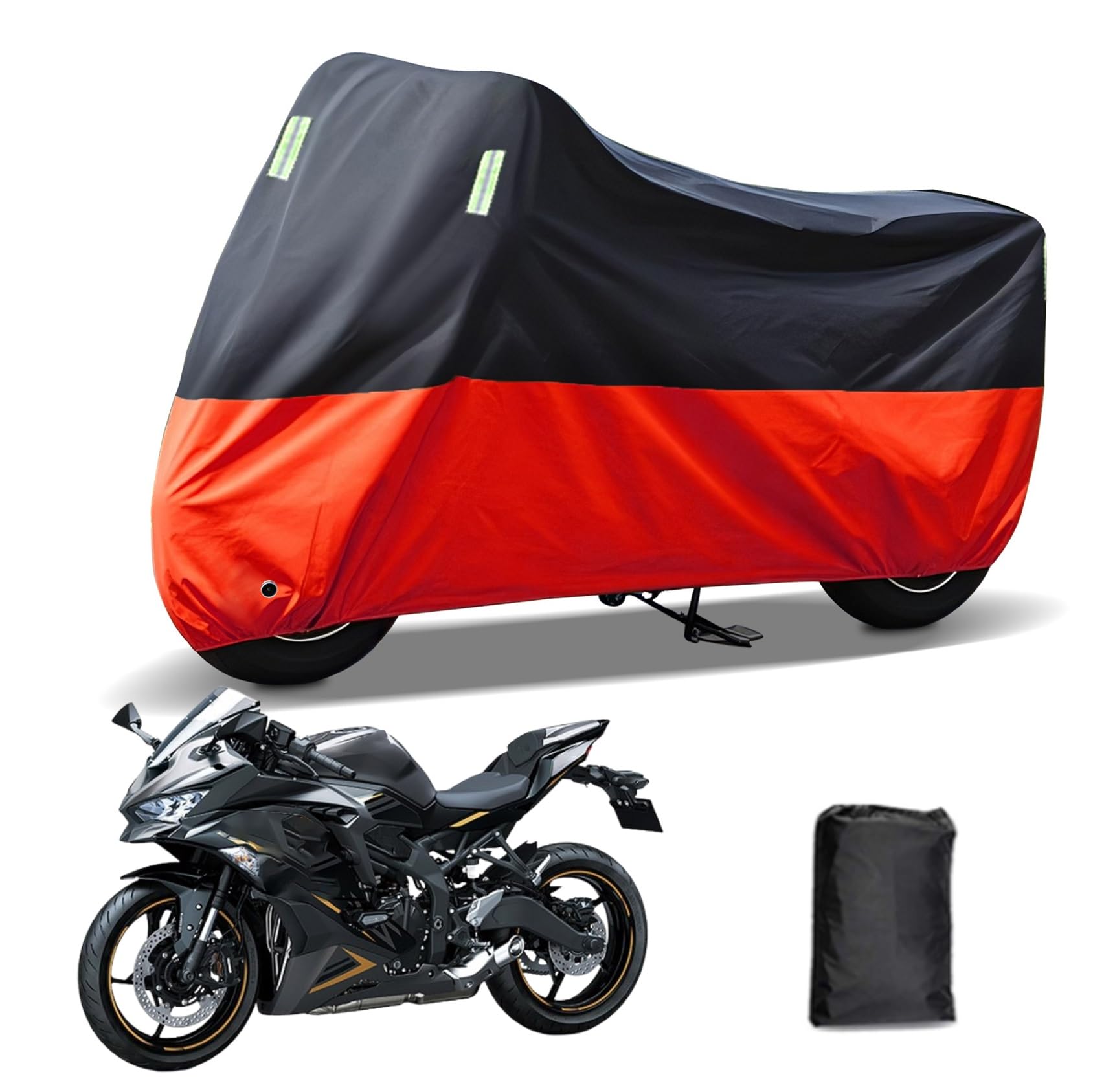 Rakuten - に適合する カワサキニンジャZX-25R SE バイクカバー 原付カバー バイク用レインカバー 警告反射テープ 盗難防止 紫外線防止 防埃 防雨 防雪 収納バッグ付き(ブラック+レッド)