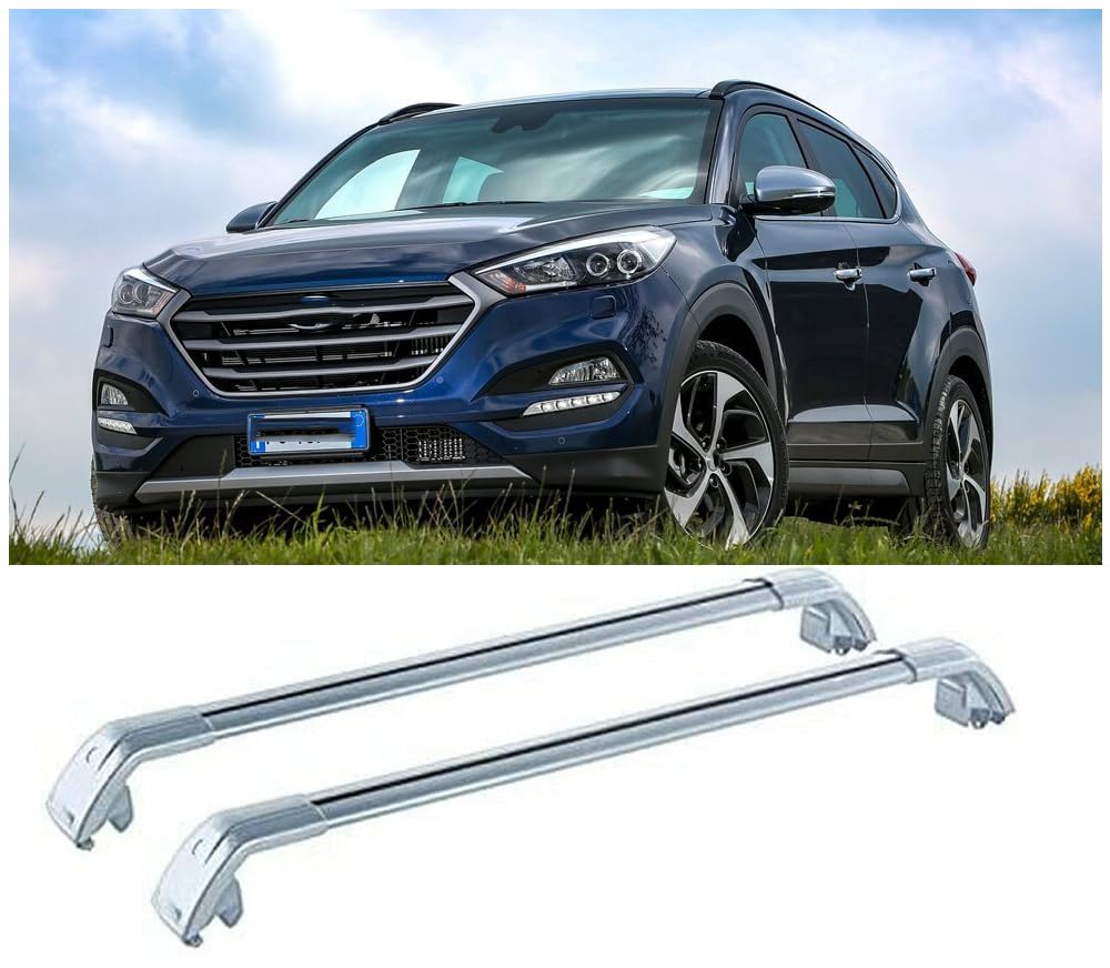 Rakuten - アルミクロスバー Hyundai Tucson 2016-2020 カールーフラック用 ロックカーゴキャリア付き シルバー