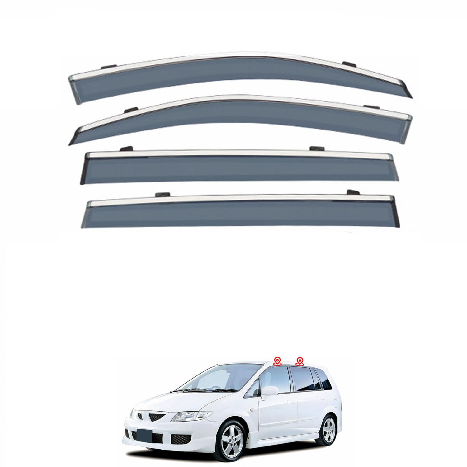 に適用 マツダ MAZDA5/プレマシー CP 1999-2004 専用 ドアバイザー 車用レインガード 厳選アクリル製 防雨性 風切り音軽減 カスタムカーパーツ サイドバイザーセット 日よけ対策 通年使用 車外装備品 傷防止 簡単装着 視界を遮らない 結露除去 雨天走行