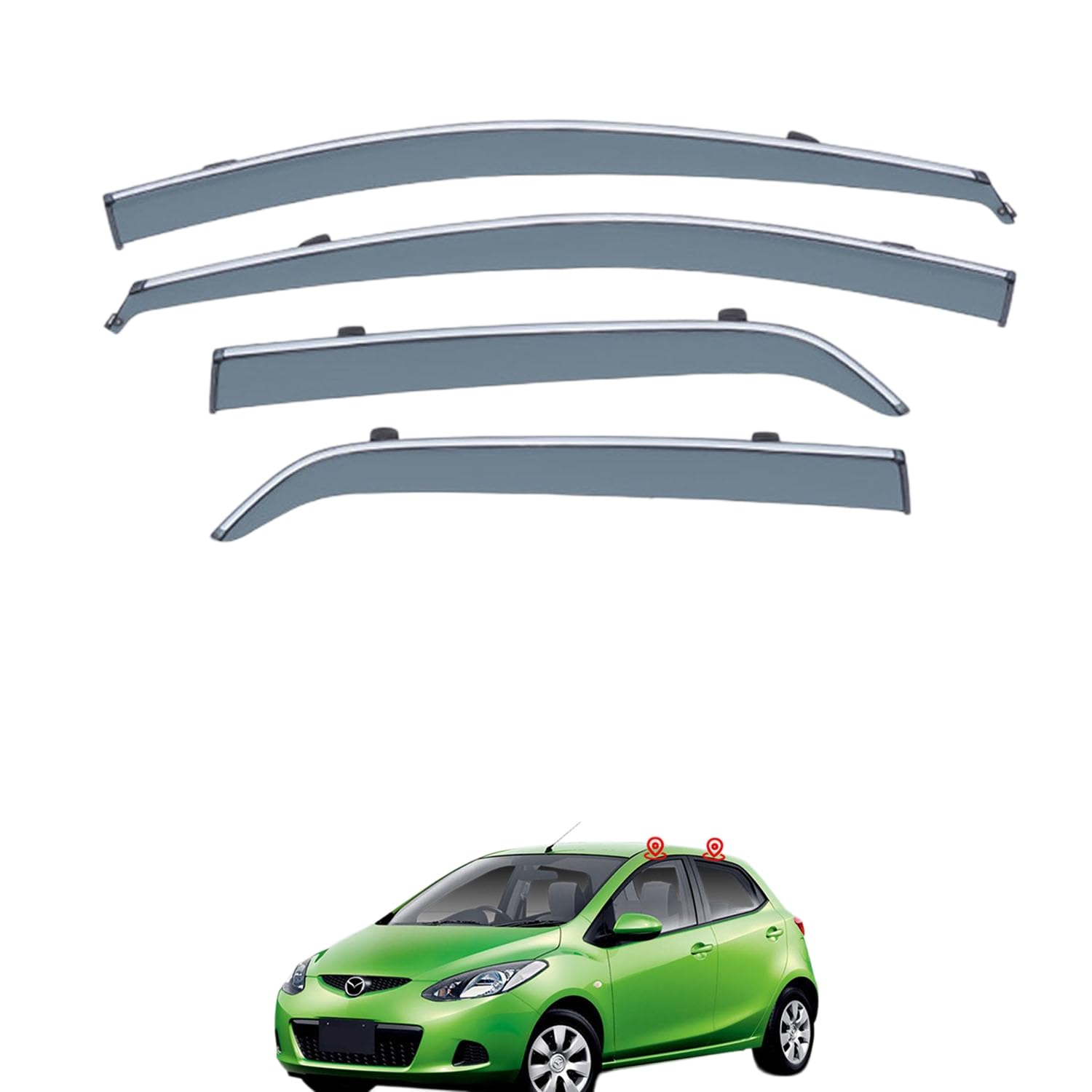 Rakuten - に適用 マツダ MAZDA2 ハッチバック 2008-2014 専用 ドアバイザー 車用レインガード 厳選アクリル製 防雨性 風切り音軽減 カスタムカーパーツ サイドバイザーセット 日よけ対策 通年使用 車外装備品 傷防止 簡単装着 視界を遮らない 結露除去 雨天走行