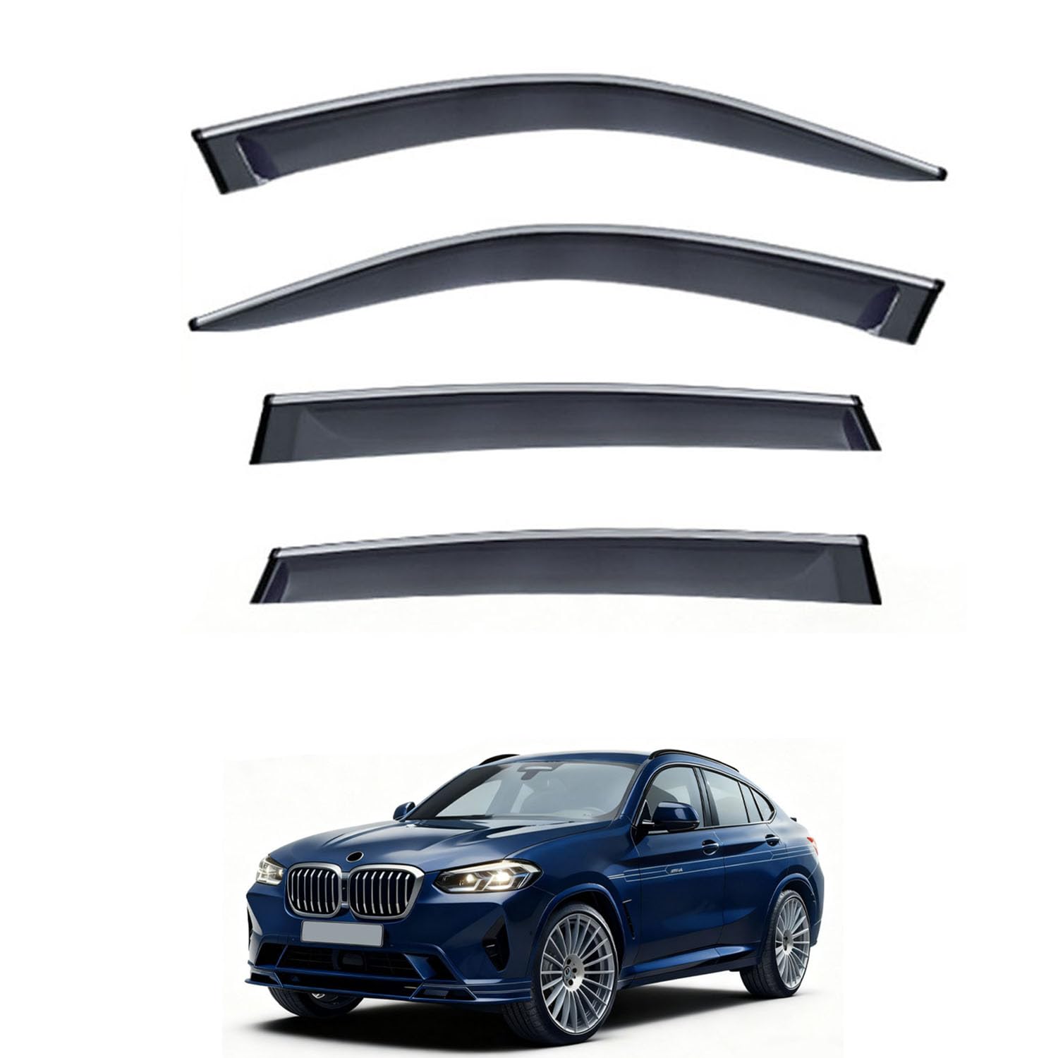 に適用 BMW アルピナ XD4 G02-F98 2019+ 専用 ドアバイザー 車用レインガード 厳選アクリル製 防雨性 風切り音軽減 カスタムカーパーツ サイドバイザーセット 日よけ対策 通年使用 車外装備品 傷防止 簡単装着 視界を遮らない 結露除去 雨天走行