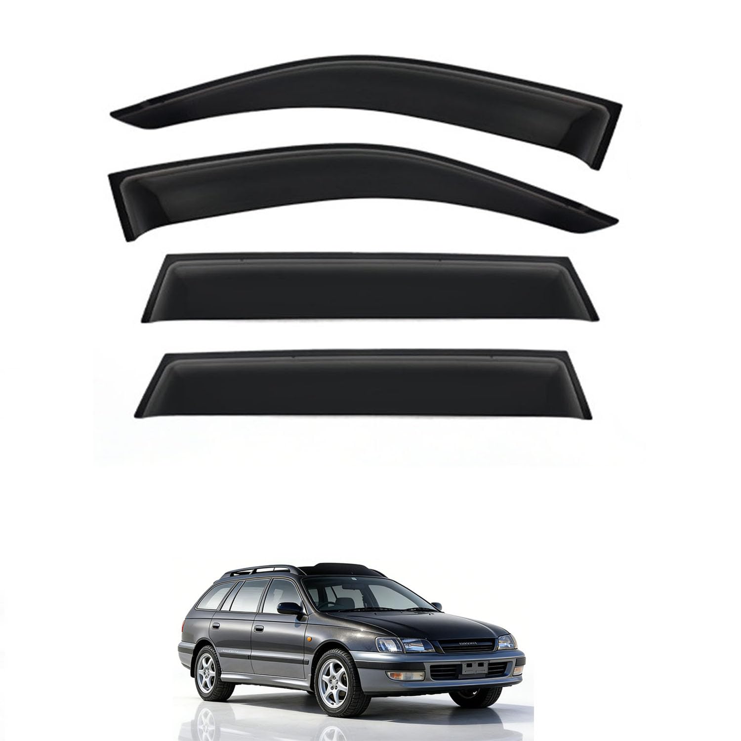 Rakuten - に適用 トヨタ カルディナ T190 1992-1996 専用 ドアバイザー 車用レインガード 厳選アクリル製 防雨性 風切り音軽減 カスタムカーパーツ サイドバイザーセット 日よけ対策 通年使用 車外装備品 傷防止 簡単装着 視界を遮らない 結露除去 雨天走行