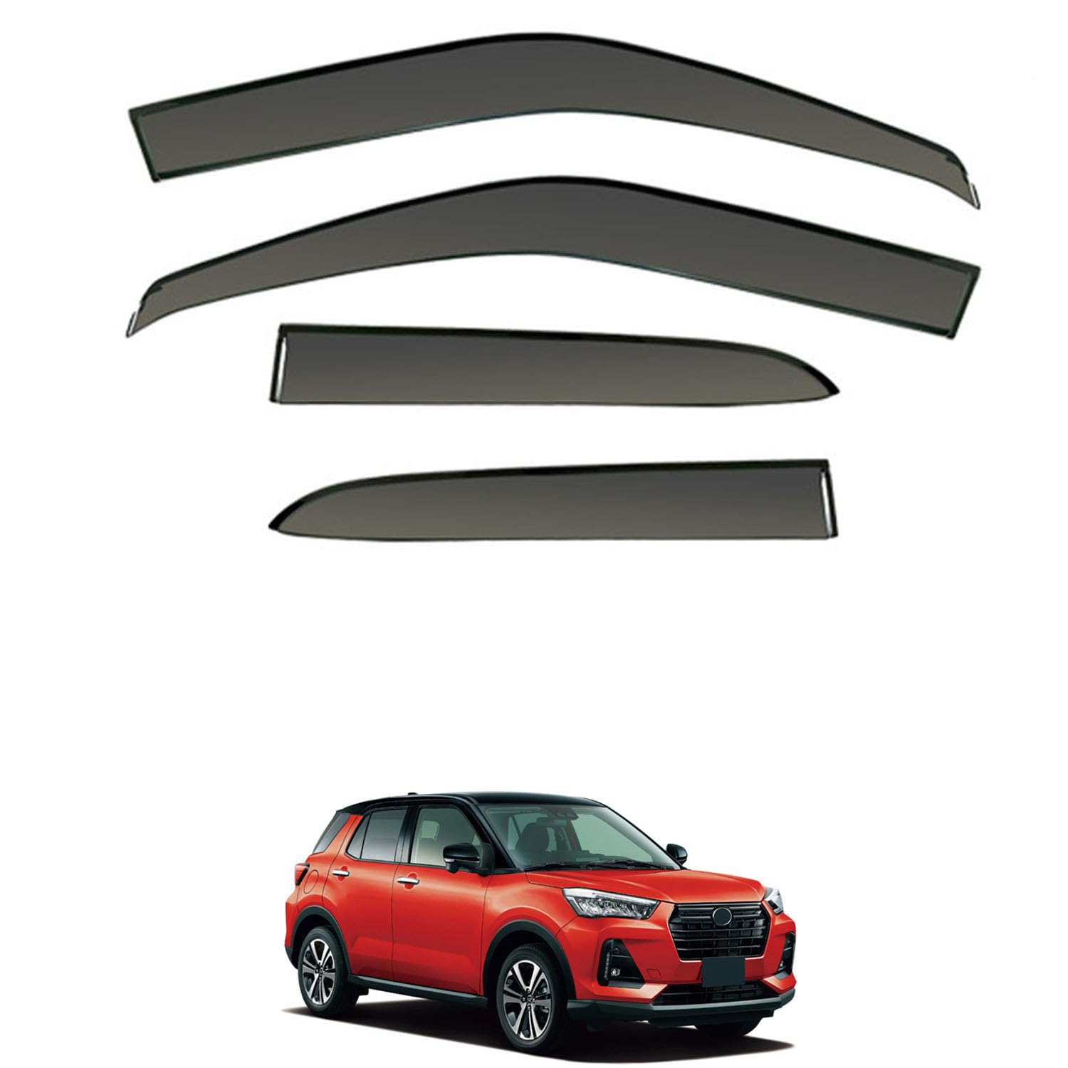 Rakuten - に適用 ダイハツ ロッキー A200 2019+ 専用 ドアバイザー 車用レインガード 厳選アクリル製 防雨性 風切り音軽減 カスタムカーパーツ サイドバイザーセット 日よけ対策 通年使用 車外装備品 傷防止 簡単装着 視界を遮らない 結露除去 雨天走行