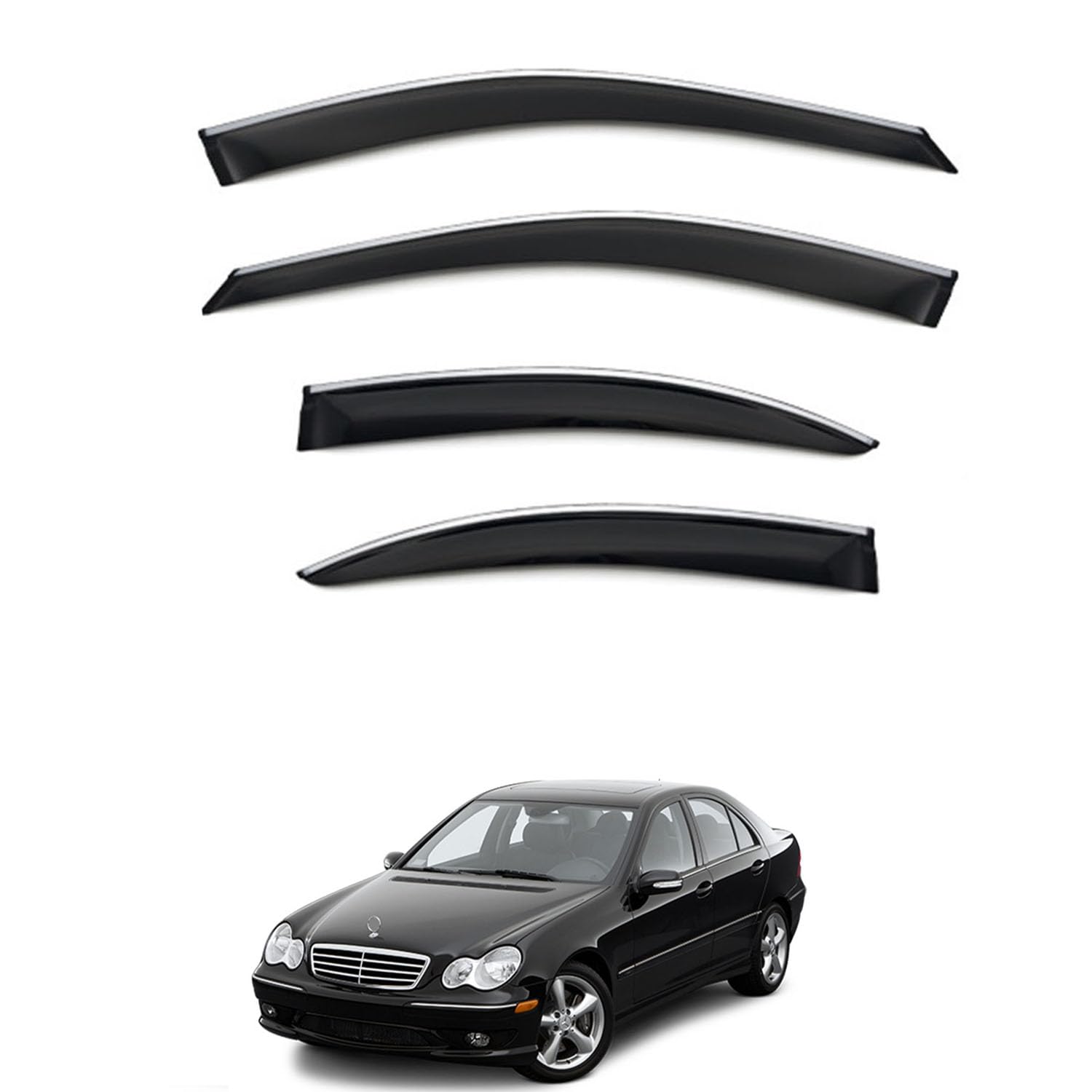 Rakuten - に適用 ベンツ Cクラス セダン W203 2000-2006 専用 ドアバイザー 車用レインガード 厳選アクリル製 防雨性 風切り音軽減 カスタムカーパーツ サイドバイザーセット 日よけ対策 通年使用 車外装備品 傷防止 簡単装着 視界を遮らない 結露除去 雨天走行
