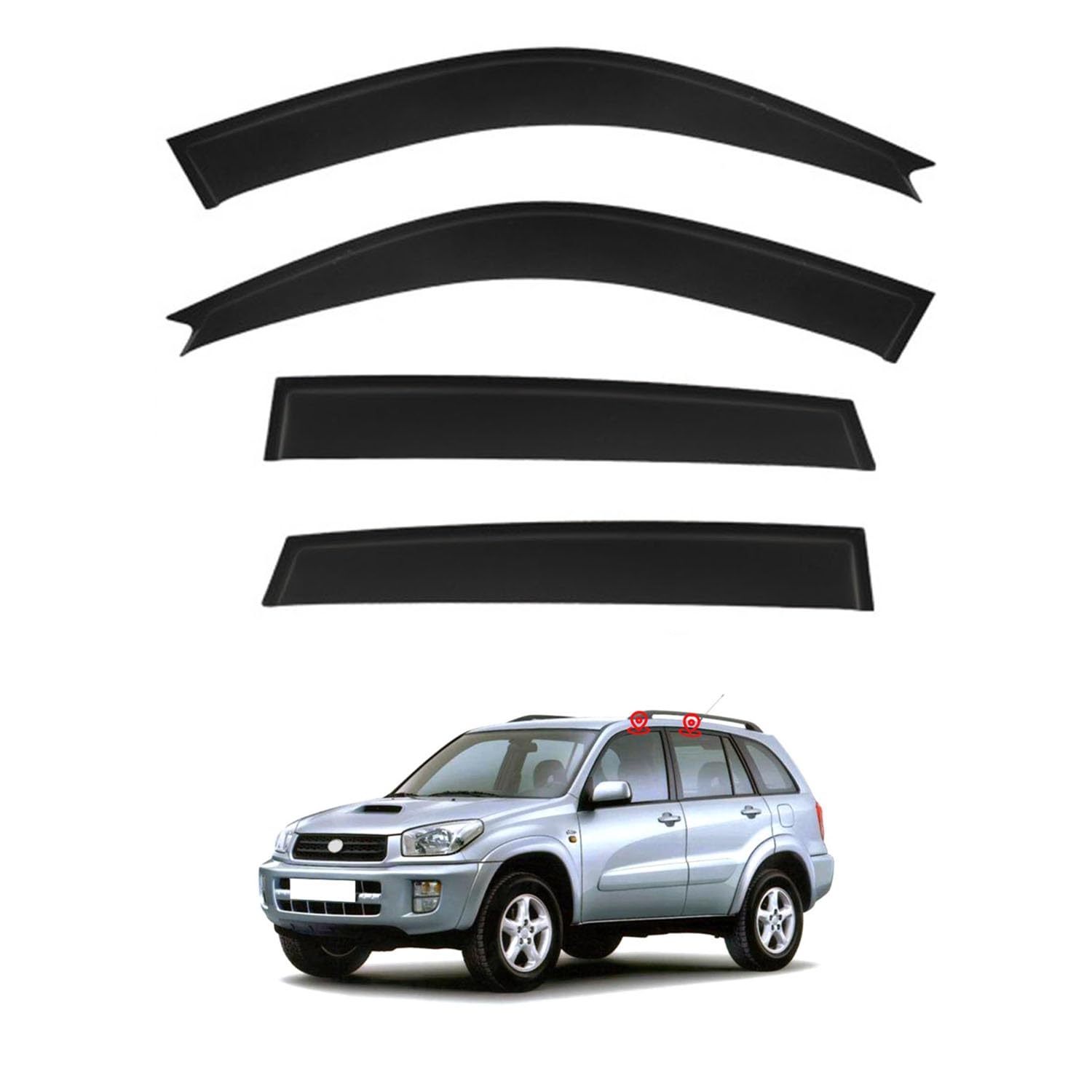 に適用 トヨタ RAV4 5ドア XA20 2001-2004 専用 ドアバイザー 車用レインガード 厳選アクリル製 防雨性 風切り音軽減 カスタムカーパーツ サイドバイザーセット 日よけ対策 通年使用 車外装備品 傷防止 簡単装着 視界を遮らない 結露除去 雨天走行