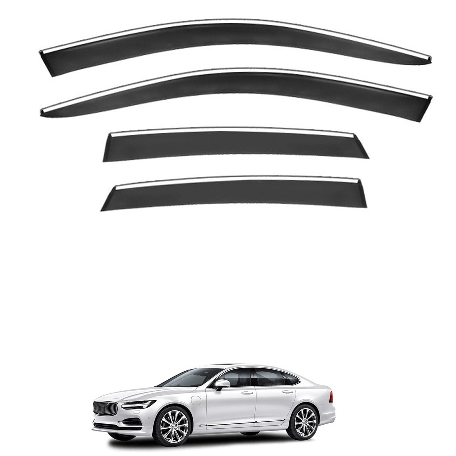 Rakuten - に適用 ボルボ S90 2017+ 標準ボディ 専用 ドアバイザー 車用レインガード 厳選アクリル製 防雨性 風切り音軽減 カスタムカーパーツ サイドバイザーセット 日よけ対策 通年使用 車外装備品 傷防止 簡単装着 視界を遮らない 結露除去 雨天走行