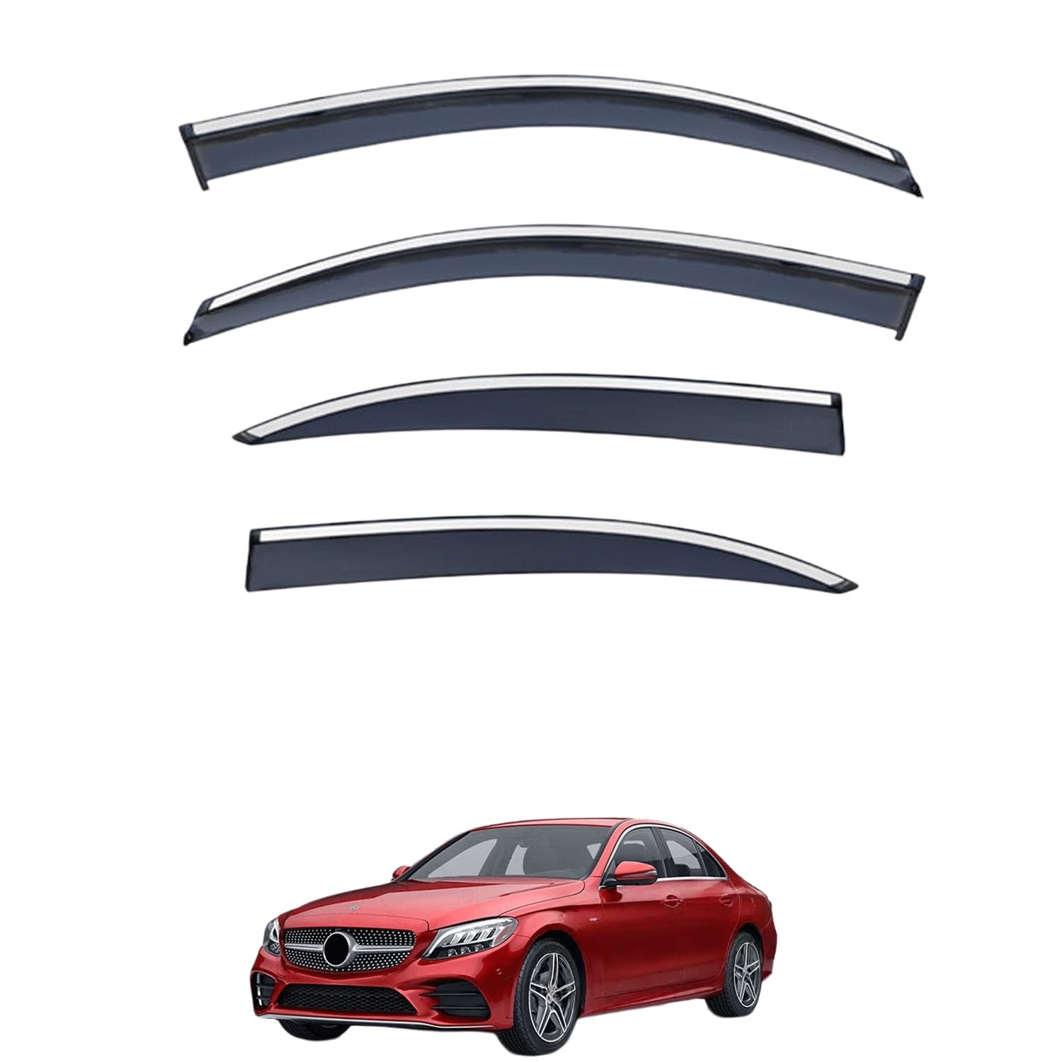 Rakuten - に適用 ベンツ Cクラス セダン W205 2015-2021 専用 ドアバイザー 車用レインガード 厳選アクリル製 防雨性 風切り音軽減 カスタムカーパーツ サイドバイザーセット 日よけ対策 通年使用 車外装備品 傷防止 簡単装着 視界を遮らない 結露除去 雨天走行