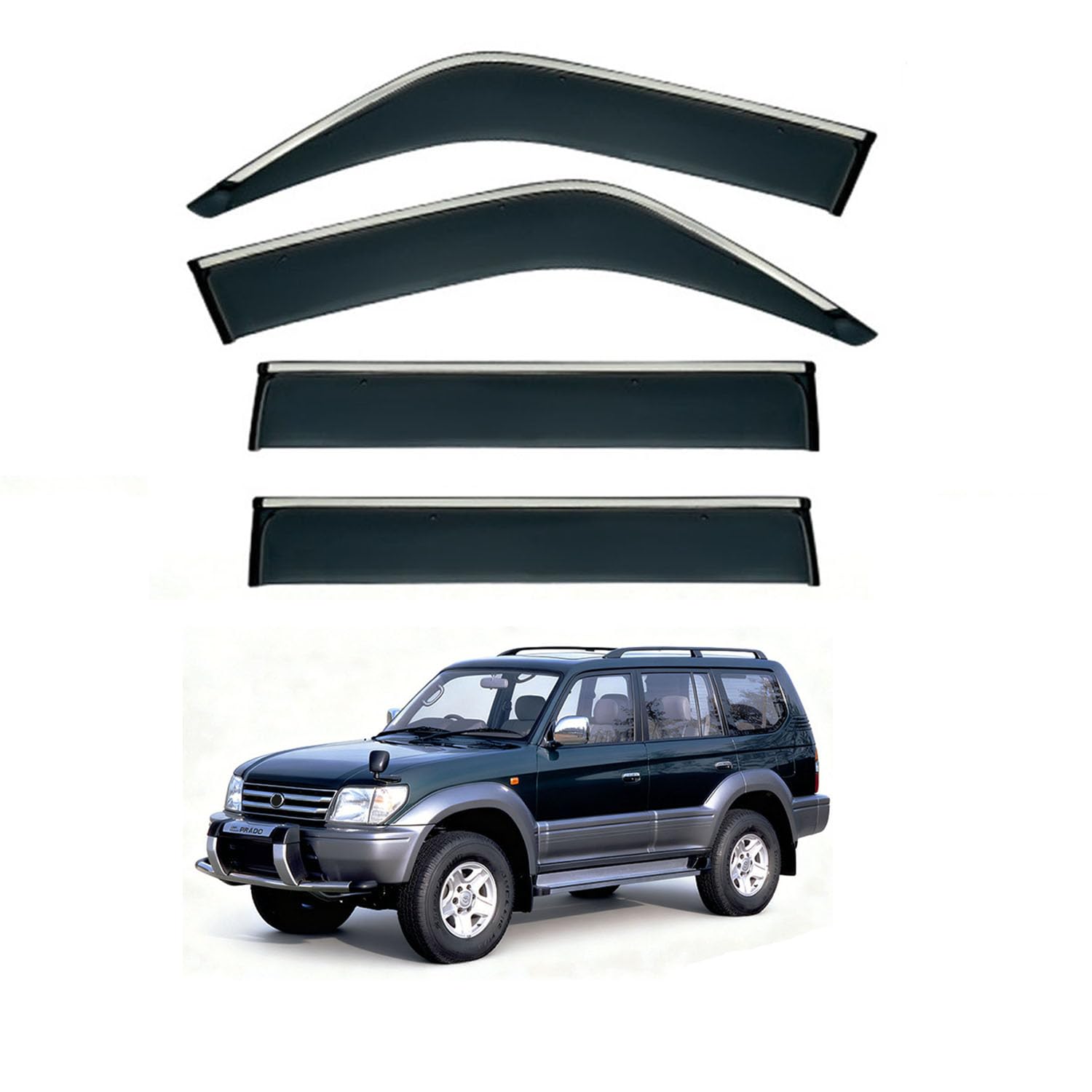 に適用 トヨタ ランドクルーザープラド90 1997-2001 専用 ドアバイザー 車用レインガード 厳選アクリル製 防雨性 風切り音軽減 カスタムカーパーツ サイドバイザーセット 日よけ対策 通年使用 車外装備品 傷防止 簡単装着 視界を遮らない 結露除去 雨天走行