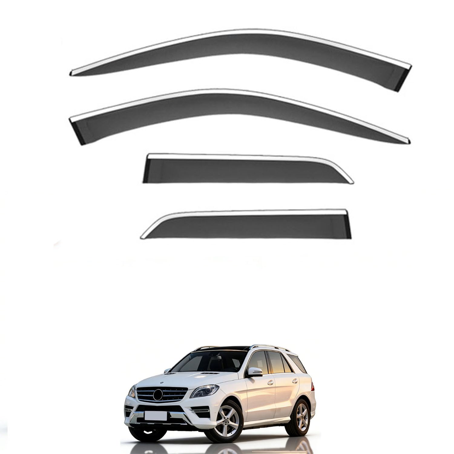 Rakuten - に適用 ベンツ Mクラス W166 2012-2019 専用 ドアバイザー 車用レインガード 厳選アクリル製 防雨性 風切り音軽減 カスタムカーパーツ サイドバイザーセット 日よけ対策 通年使用 車外装備品 傷防止 簡単装着 視界を遮らない 結露除去 雨天走行