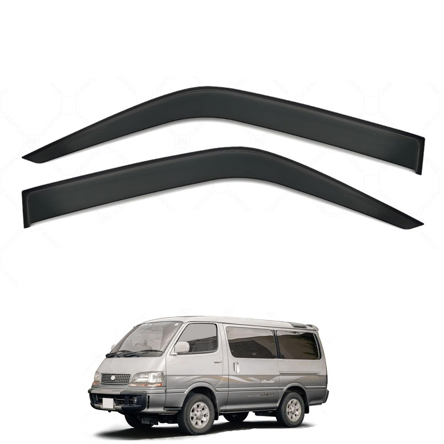 Rakuten - に適用 トヨタ ハイエース【2個】 H100 1990-2004 専用 ドアバイザー 車用レインガード 厳選アクリル製 防雨性 風切り音軽減 カスタムカーパーツ サイドバイザーセット 日よけ対策 通年使用 車外装備品 傷防止 簡単装着 視界を遮らない 結露除去 雨天走行