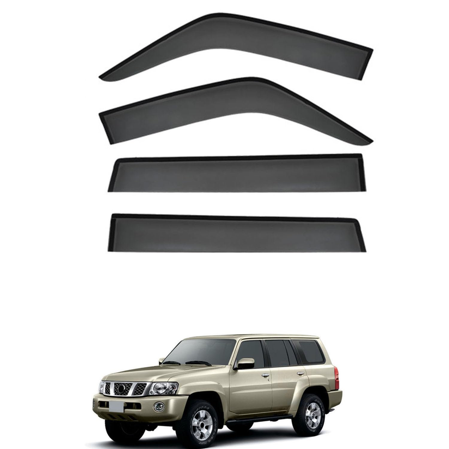 Rakuten - に適用 日産 サファリ Y61 1998-2009+ 専用 ドアバイザー 車用レインガード 厳選アクリル製 防雨性 風切り音軽減 カスタムカーパーツ サイドバイザーセット 日よけ対策 通年使用 車外装備品 傷防止 簡単装着 視界を遮らない 結露除去 雨天走行