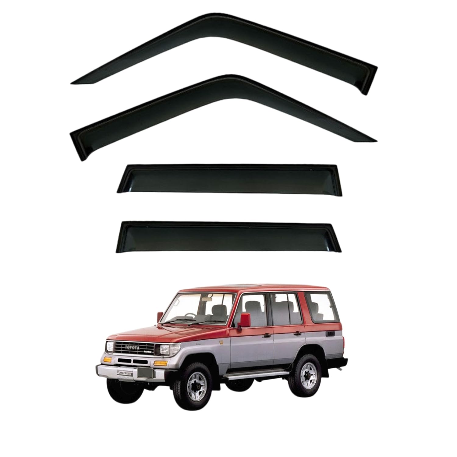 に適用 トヨタ ランドクルーザープラド70 1990-1996 専用 ドアバイザー 車用レインガード 厳選アクリル製 防雨性 風切り音軽減 カスタムカーパーツ サイドバイザーセット 日よけ対策 通年使用 車外装備品 傷防止 簡単装着 視界を遮らない 結露除去 雨天走行