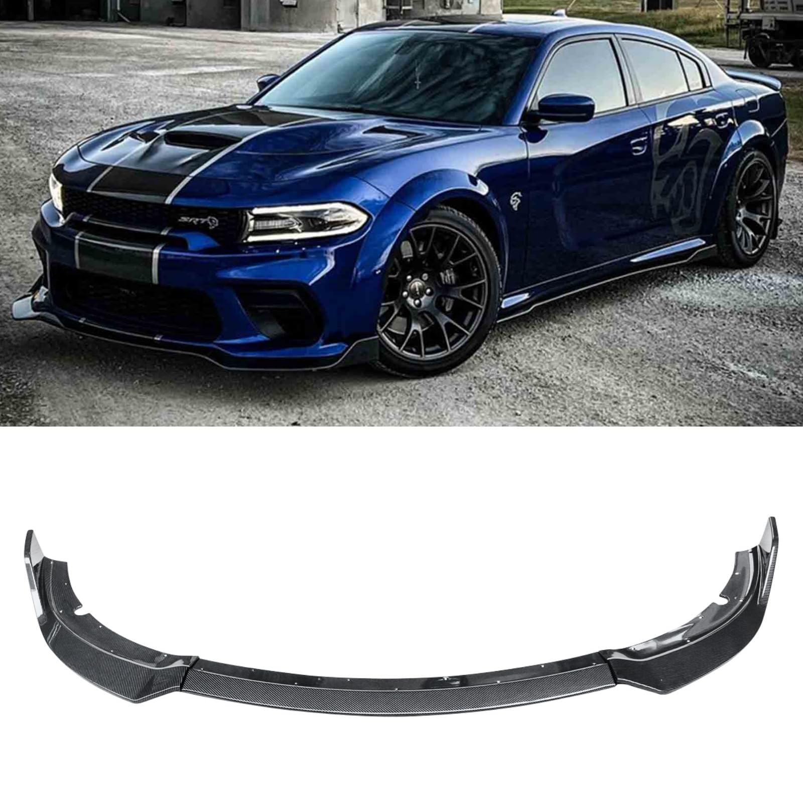 Rakuten - Charger フロントスポイラー 2015-2023 ダッジ チャージャー SRT R/T Scat Pack ABS製 カーボン調 改装専用 フロントリップ エアロパーツ