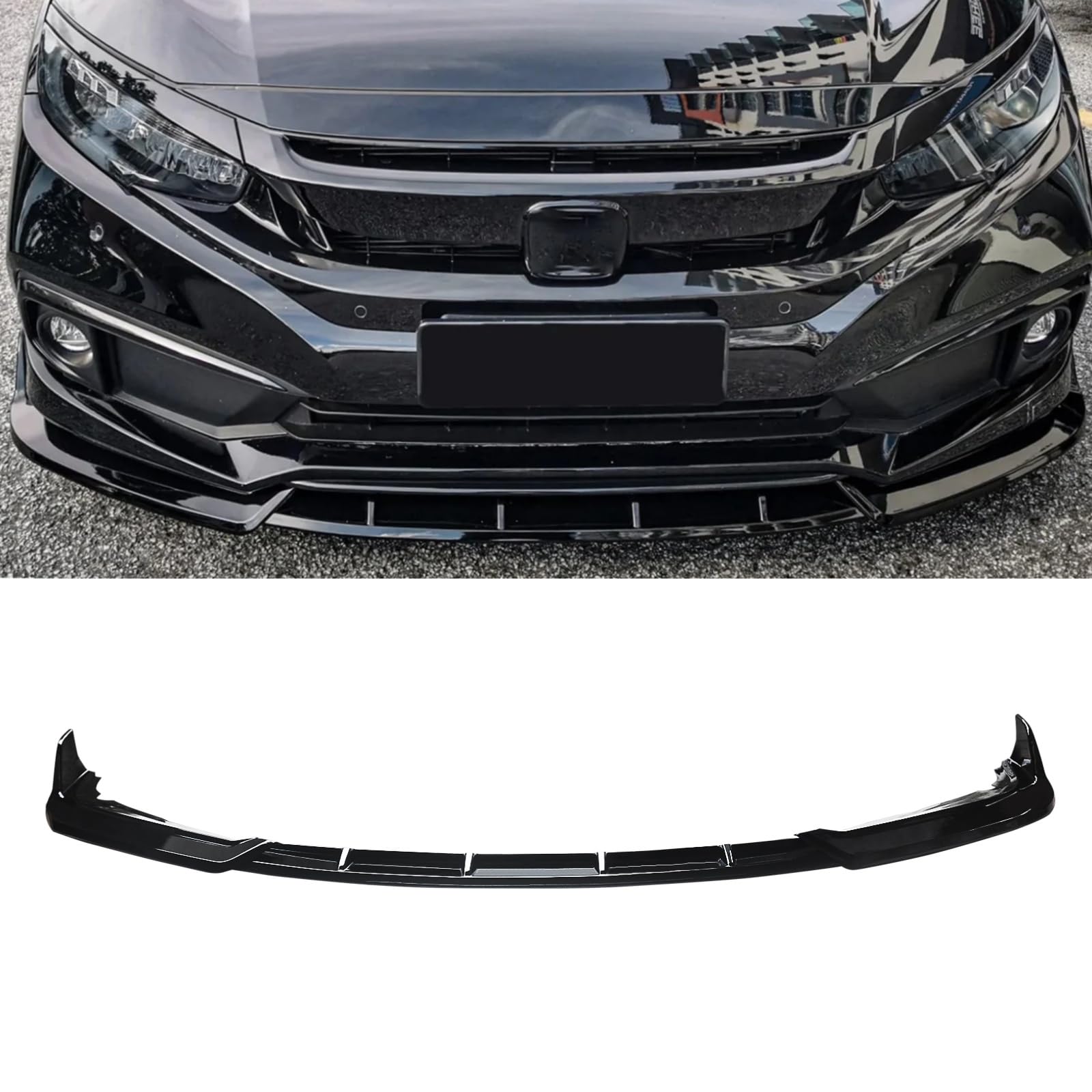 Rakuten - シビック フロントスポイラー 2019-2021 ホンダ シビック セダン 10th FC1/FC2/FC5 フェイスリフト 専用 リップスポイラー フロントリップ ABS製 艶あり黒 塗装済み 3分割 外装 フロントバンパー
