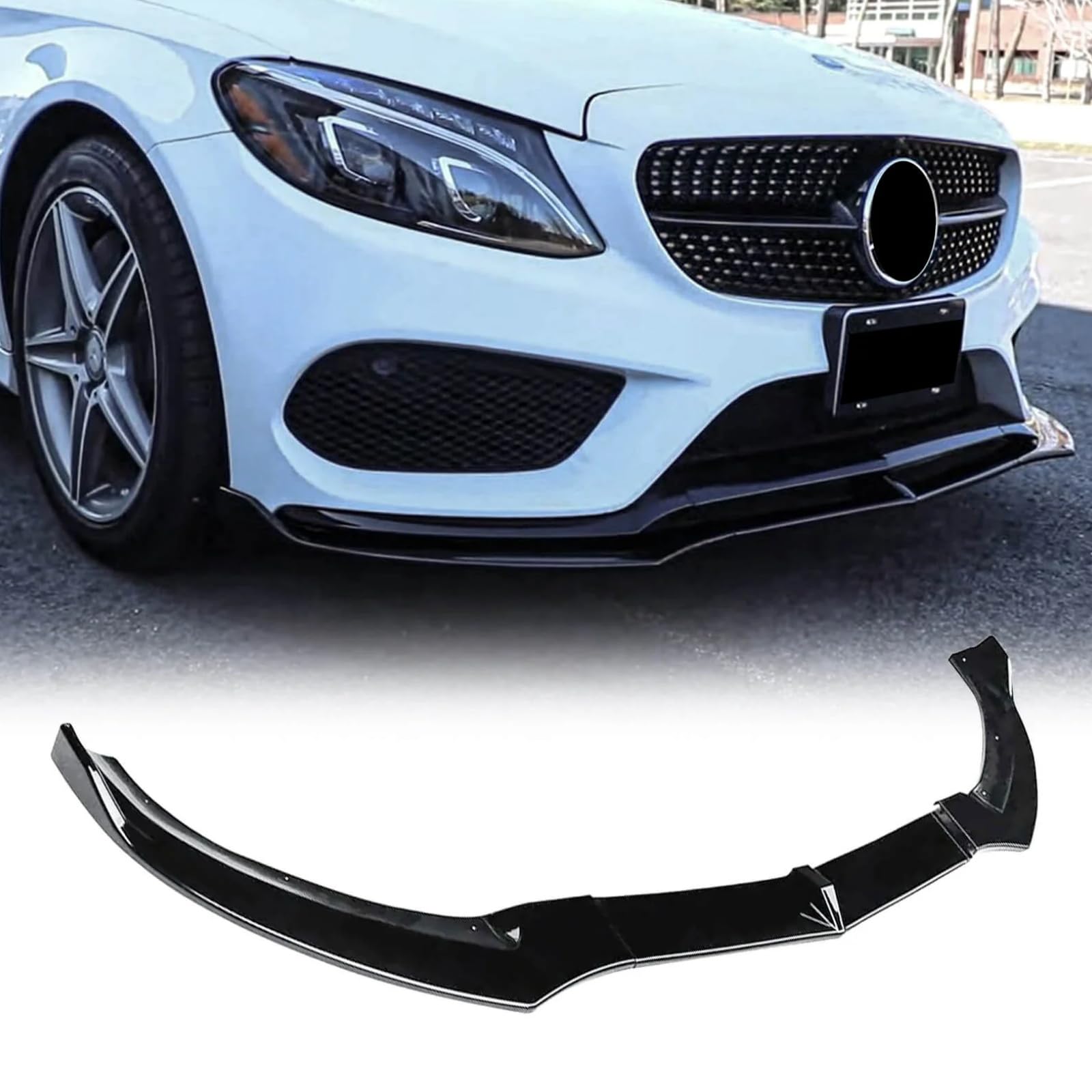 Rakuten - W205 フロントスポイラー ベンツ Cクラス 2015-2019 W205 セダン スポーツ専用 リップスポイラー フロントリップ ABS製 艶あり黒 塗装済み 3分割 外装 フロントバンパー